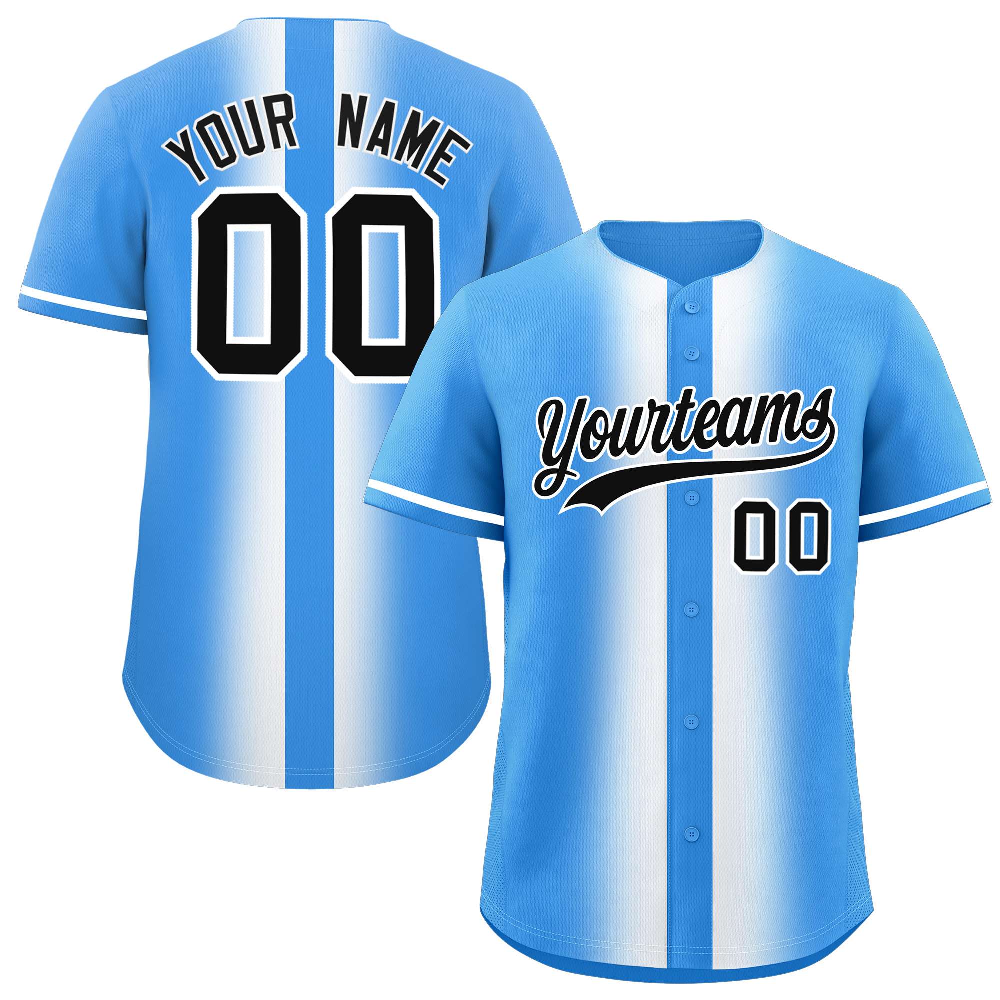 Custom Powder Blue White Lapel Gradient Fashion Authentic Baseball Jersey