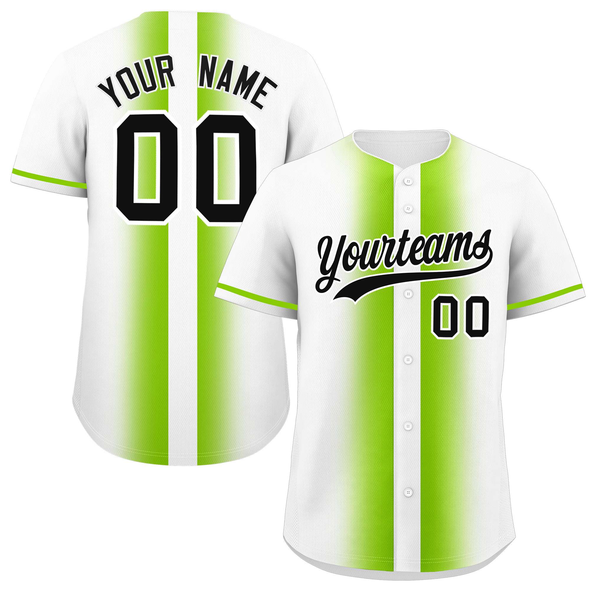 Custom White Neon Green Lapel Gradient Fashion Authentic Baseball Jersey