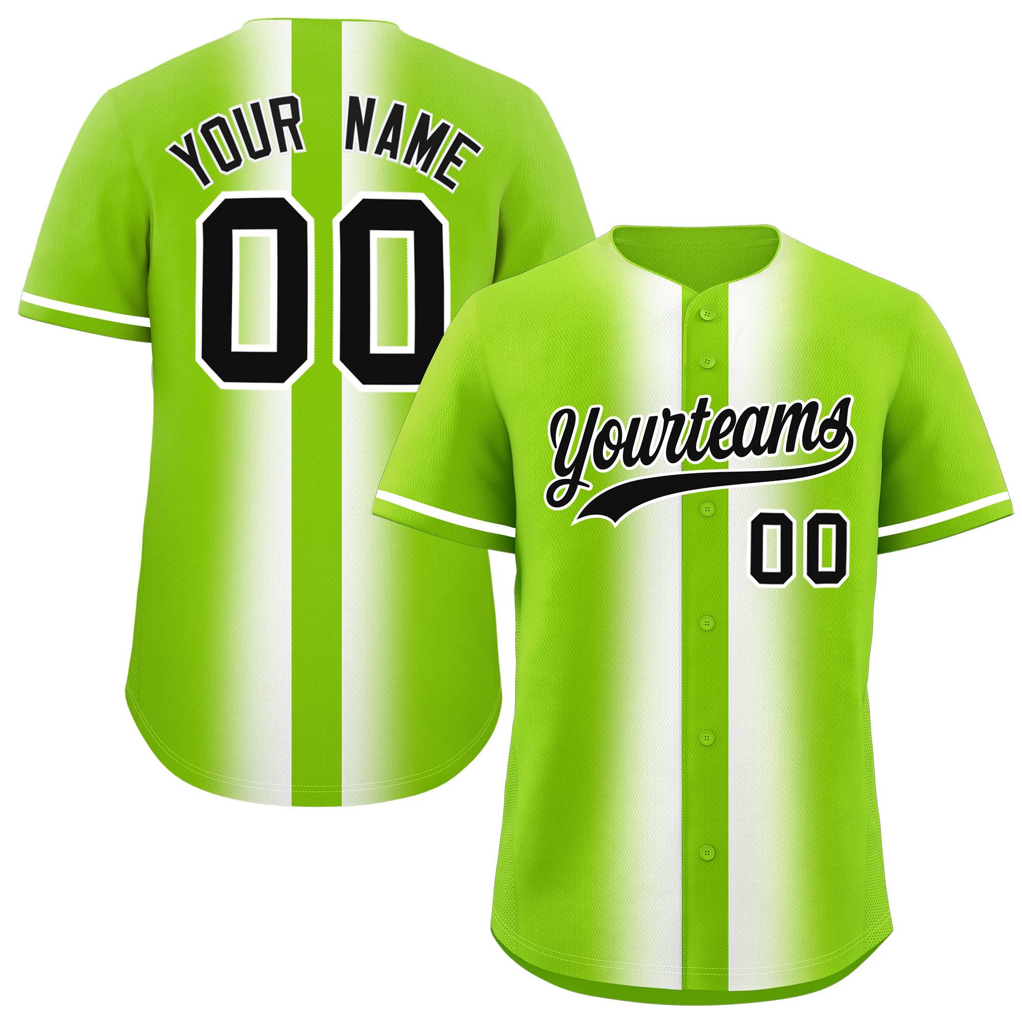 Custom Neon Green White Lapel Gradient Fashion Authentic Baseball Jersey