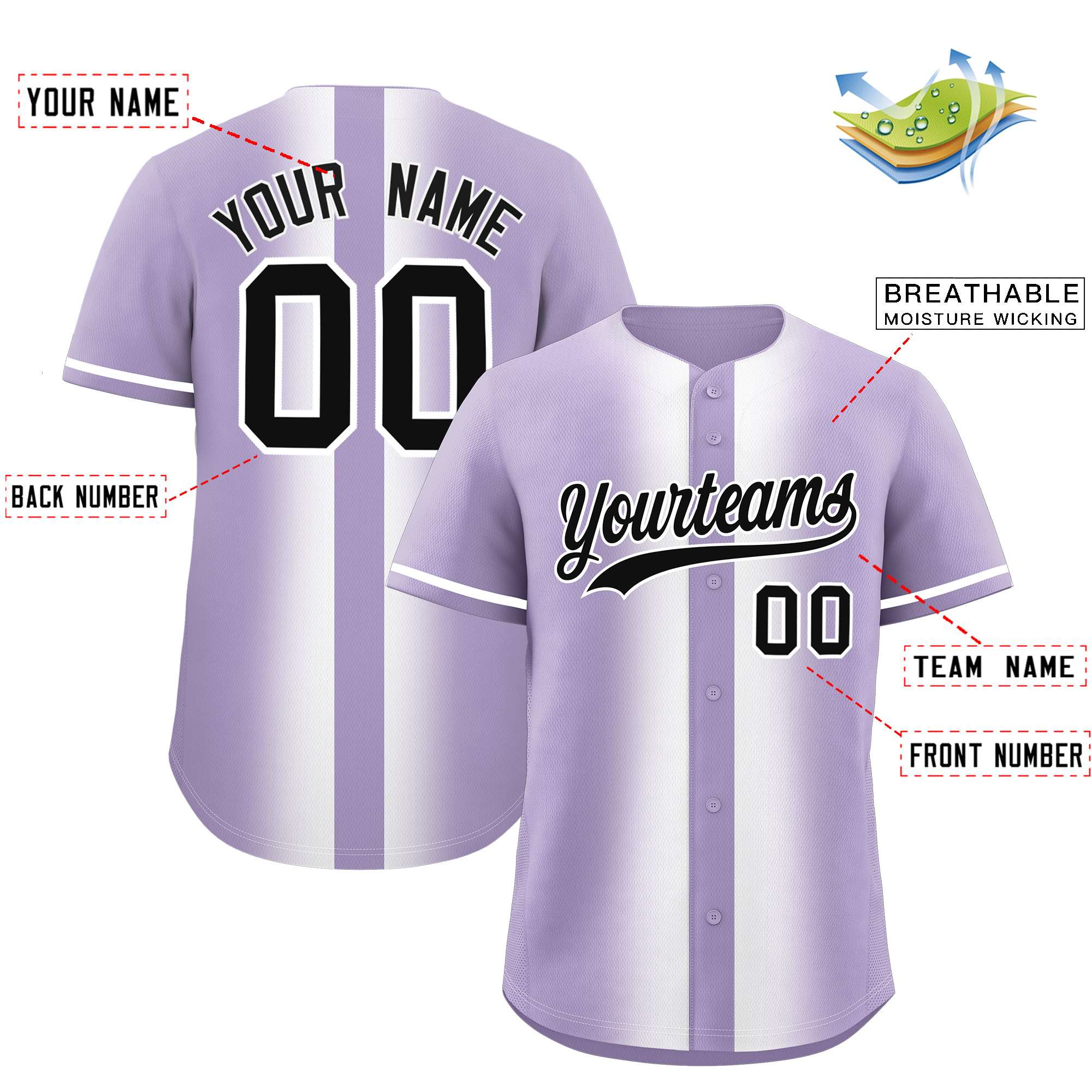 Custom Light Purple White Lapel Gradient Fashion Authentic Baseball Jersey