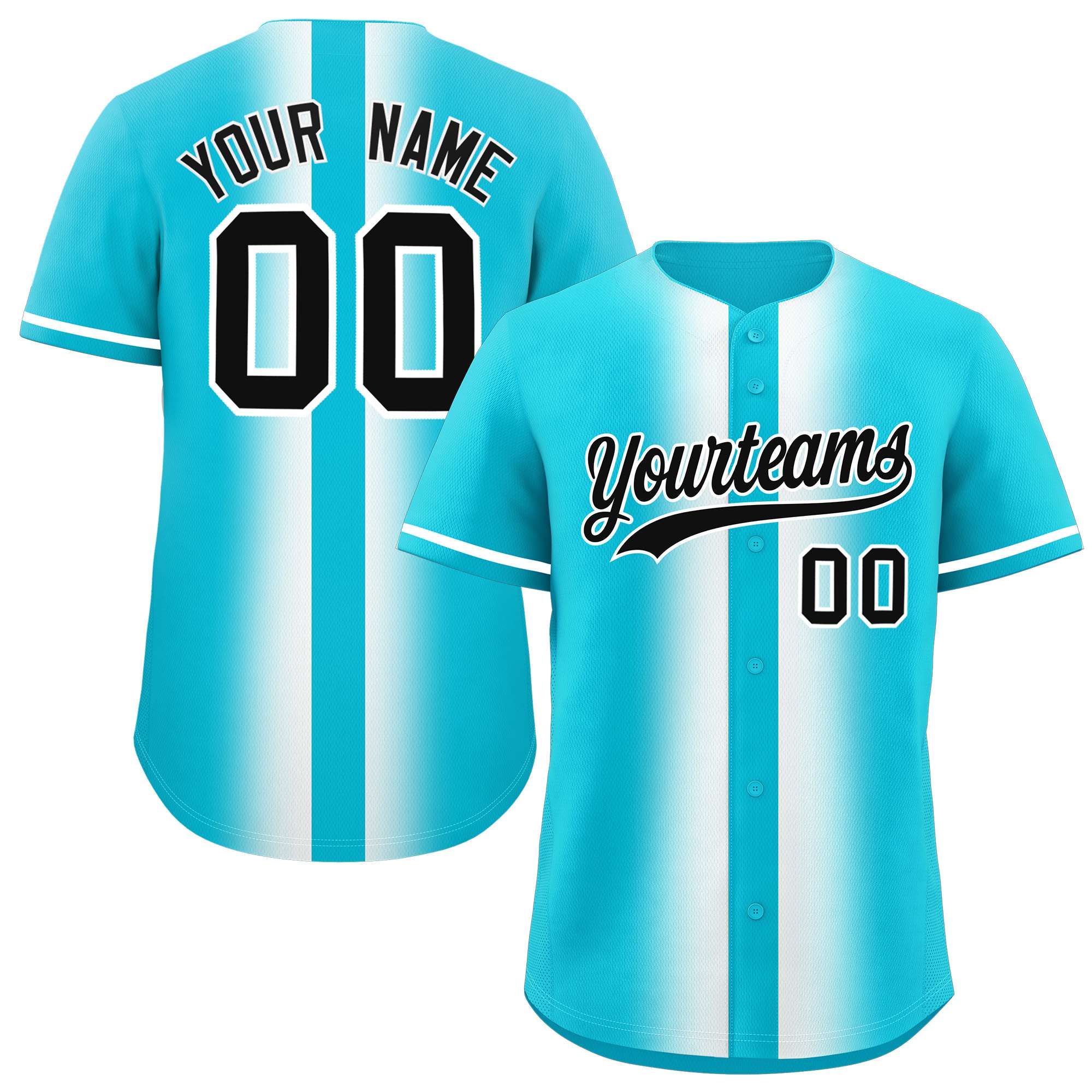 Custom Sky Blue White Lapel Gradient Fashion Authentic Baseball Jersey