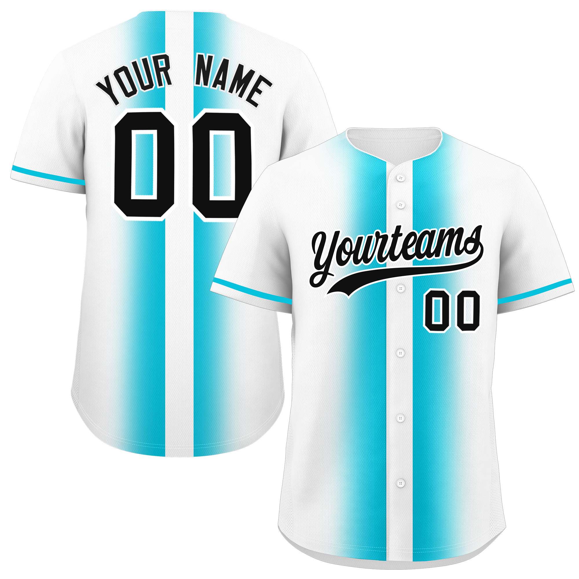 Custom White Sky Blue Lapel Gradient Fashion Authentic Baseball Jersey