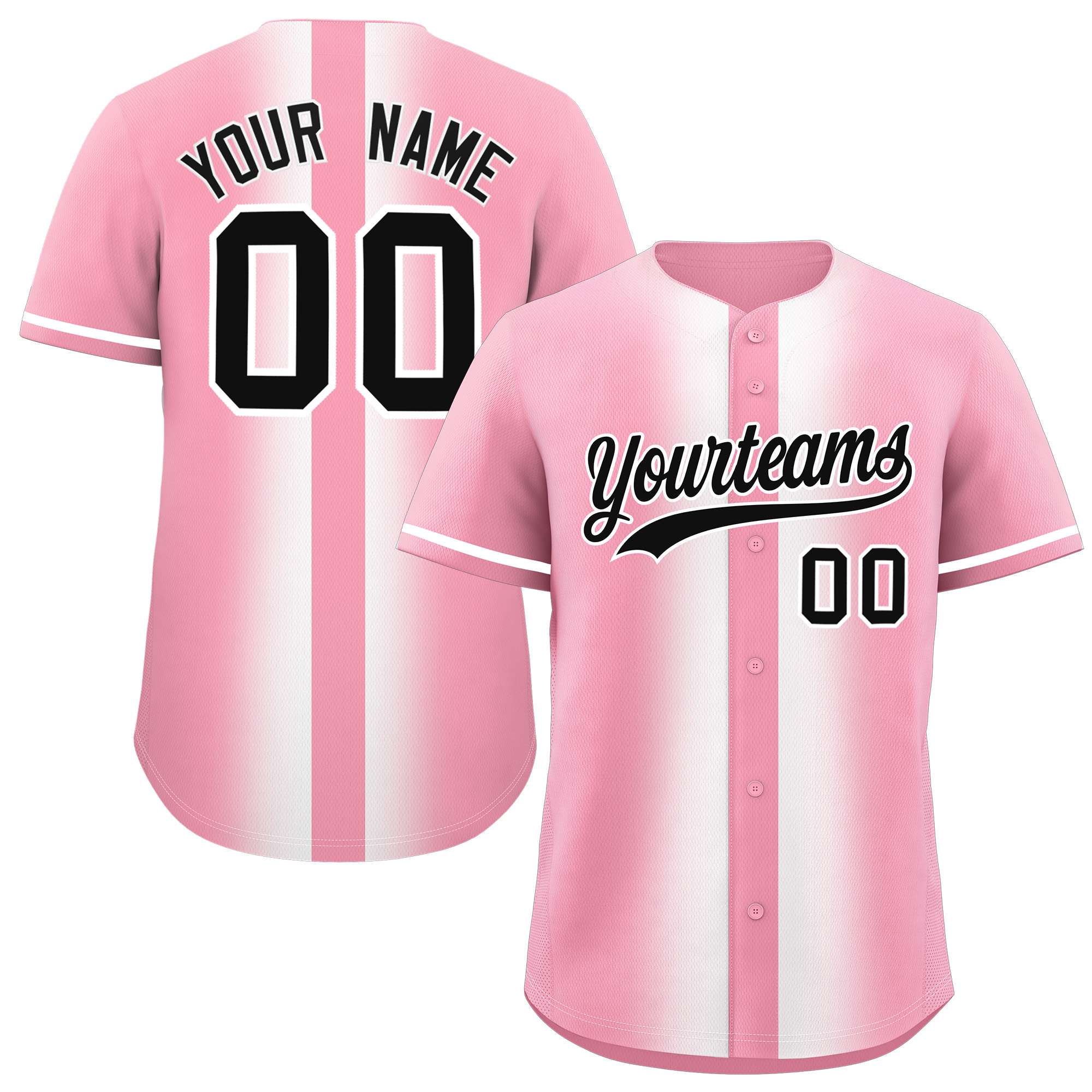 Custom Light Pink White Lapel Gradient Fashion Authentic Baseball Jersey