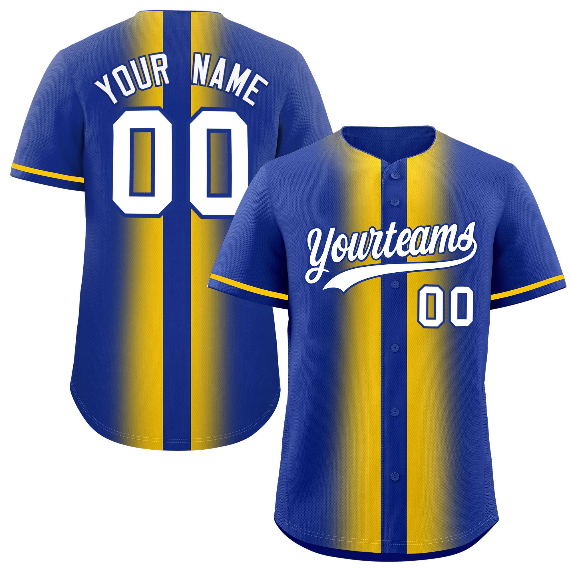 Custom Royal Gold Lapel Gradient Fashion Authentic Baseball Jersey