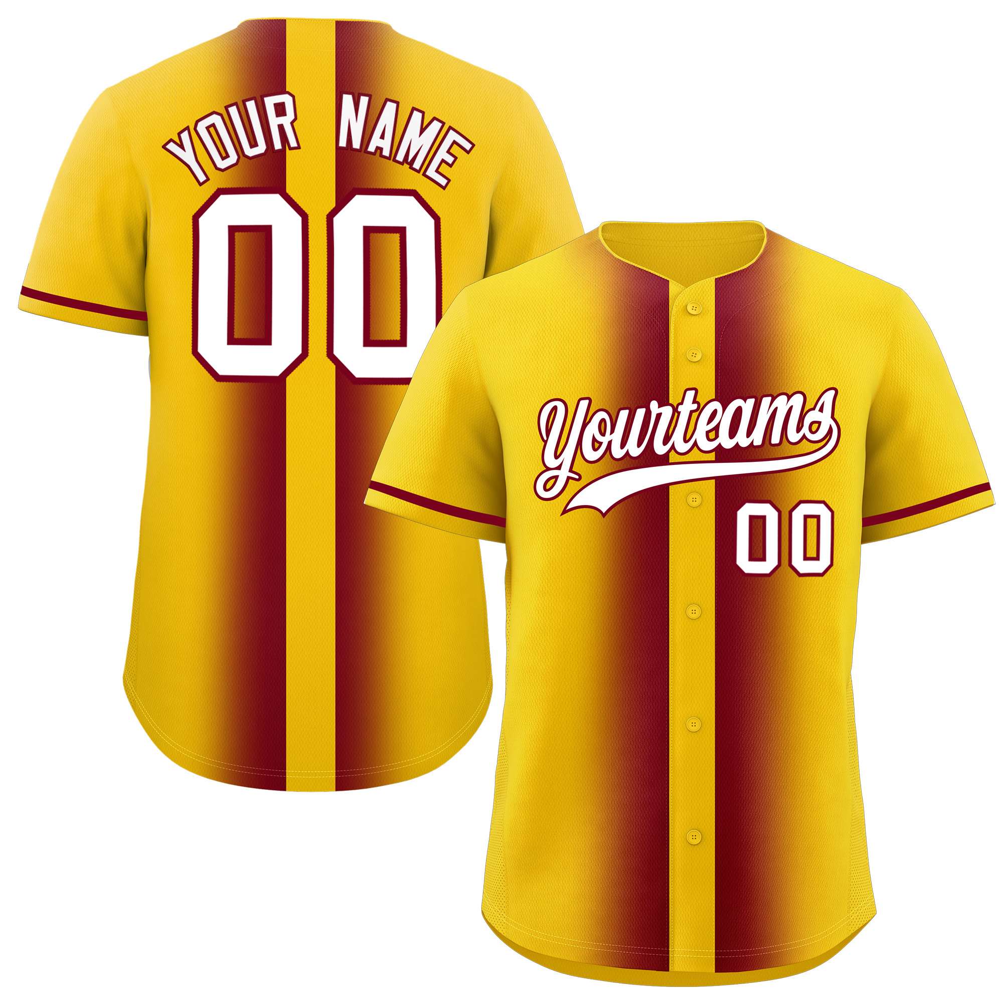 Custom Gold Crimson Lapel Gradient Fashion Authentic Baseball Jersey