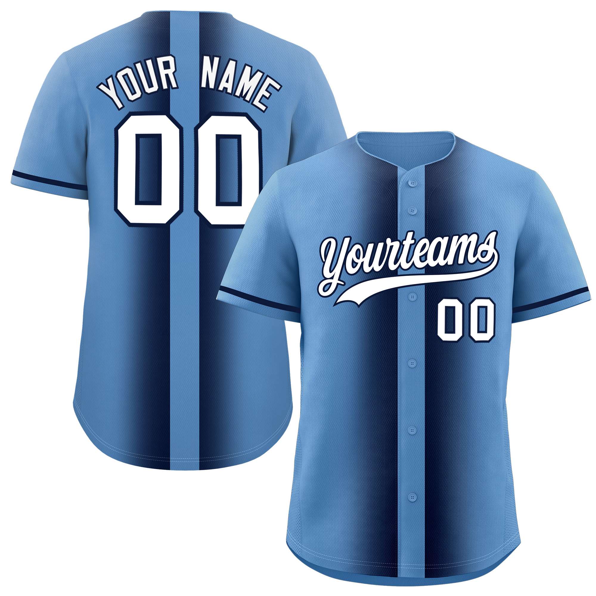 Custom Light Blue Navy Lapel Gradient Fashion Authentic Baseball Jersey