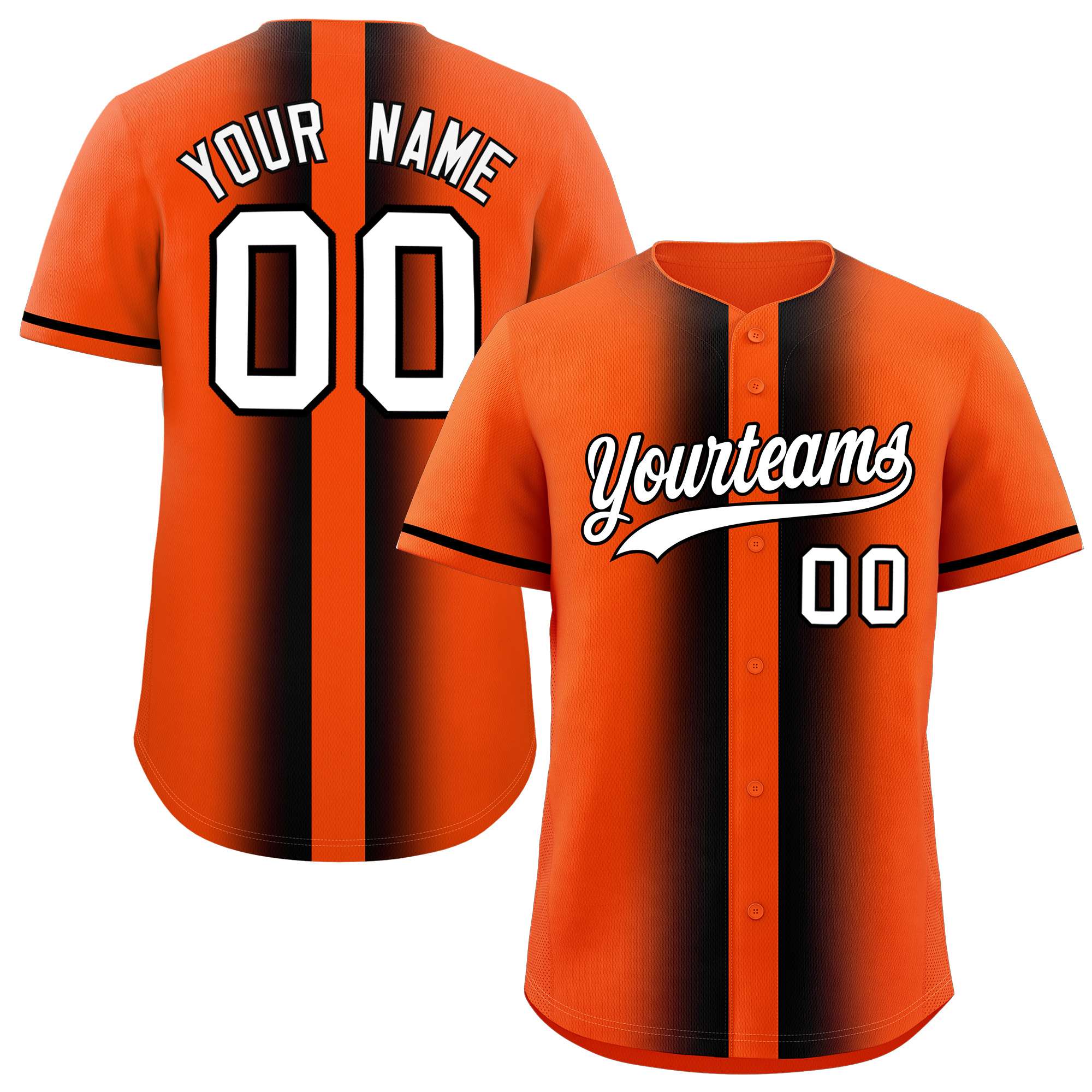 Custom Orange Black Lapel Gradient Fashion Authentic Baseball Jersey