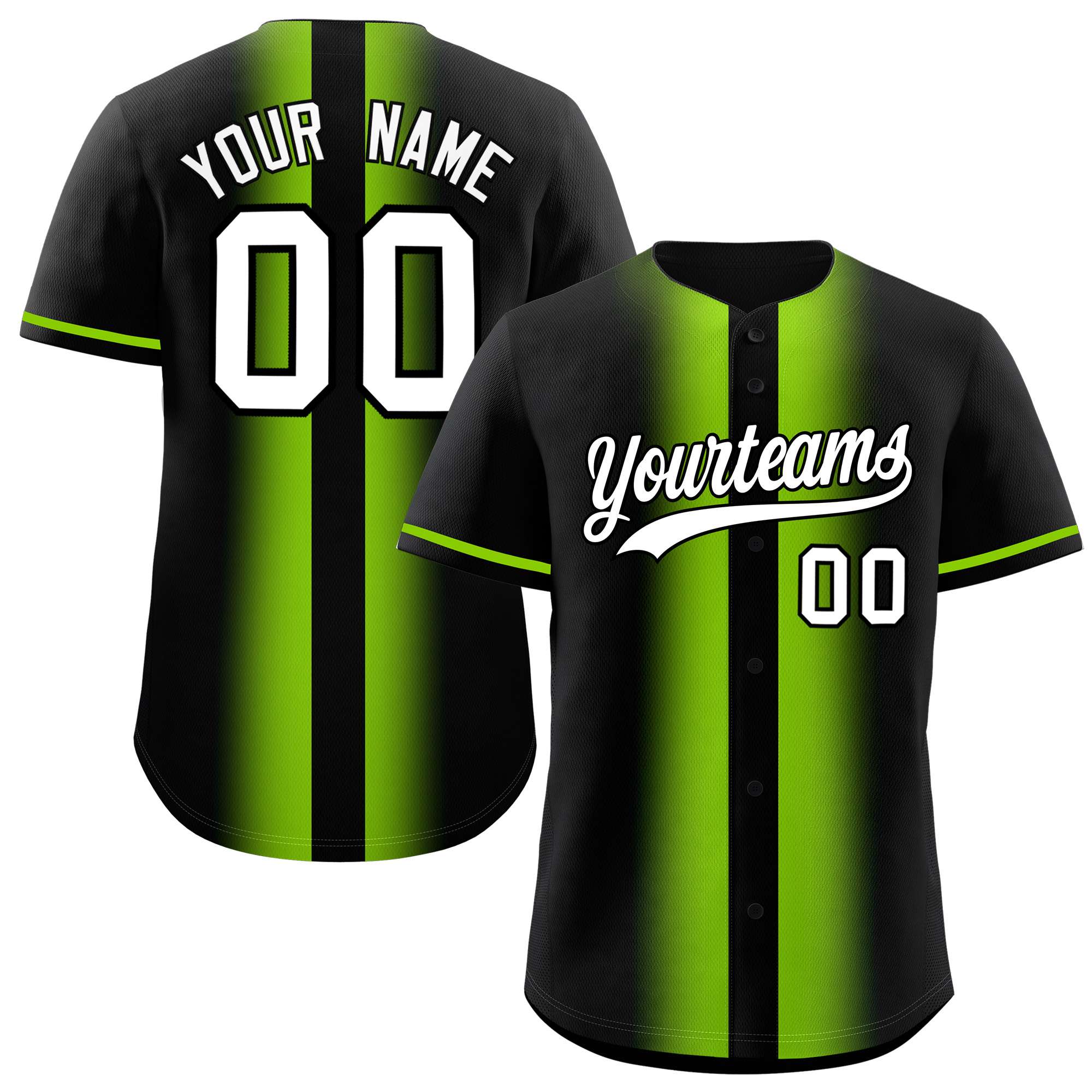 Custom Black Neon Green Lapel Gradient Fashion Authentic Baseball Jersey