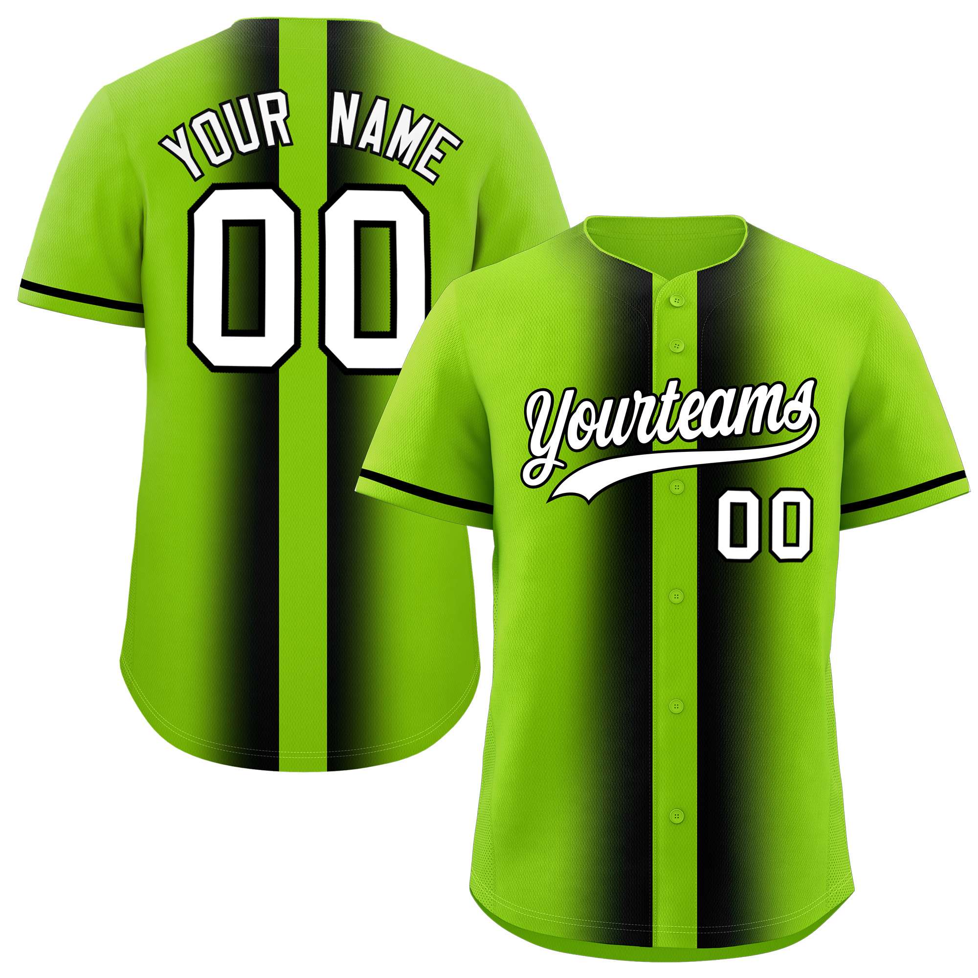 Custom Neon Green Black Lapel Gradient Fashion Authentic Baseball Jersey