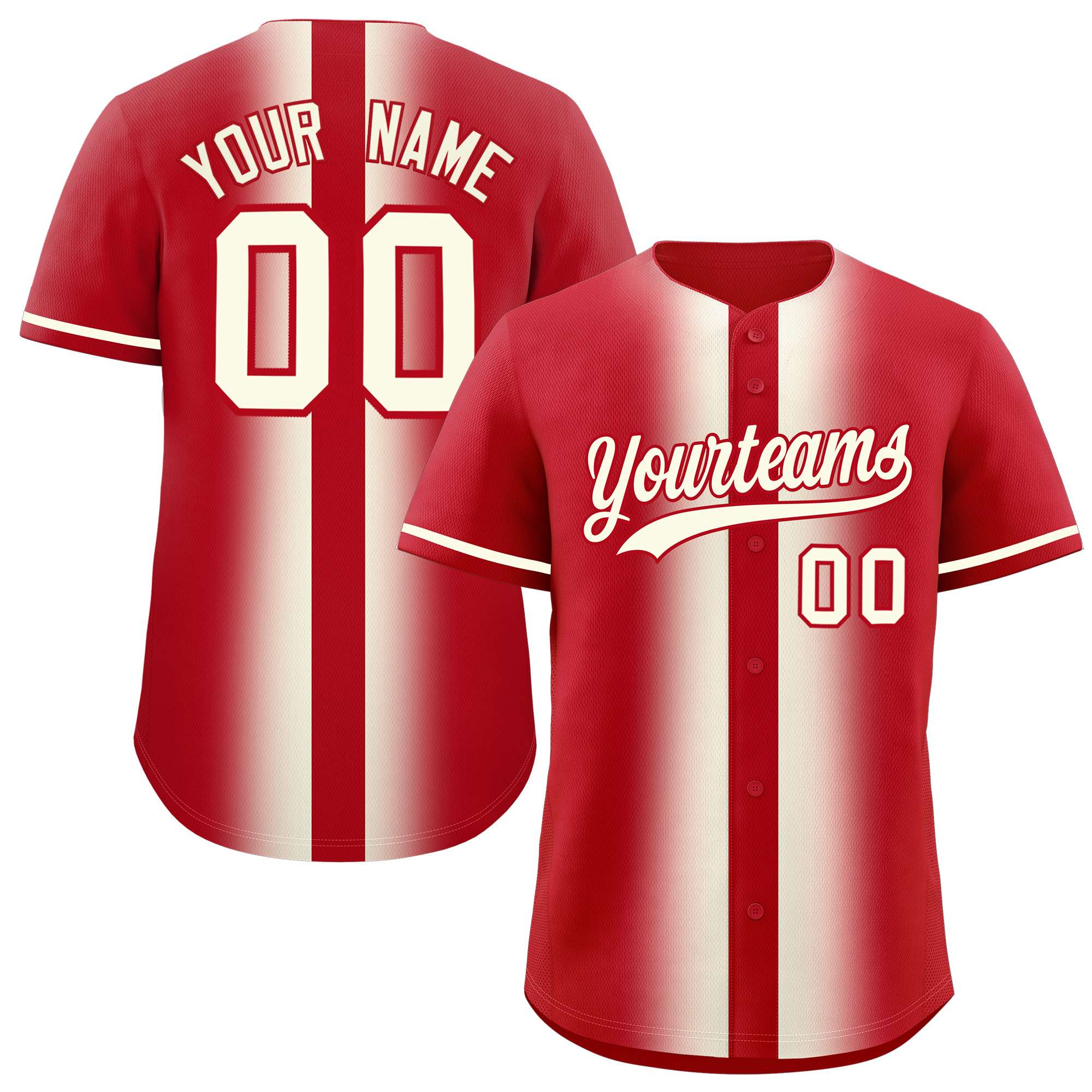 Custom Red Cream Lapel Gradient Fashion Authentic Baseball Jersey