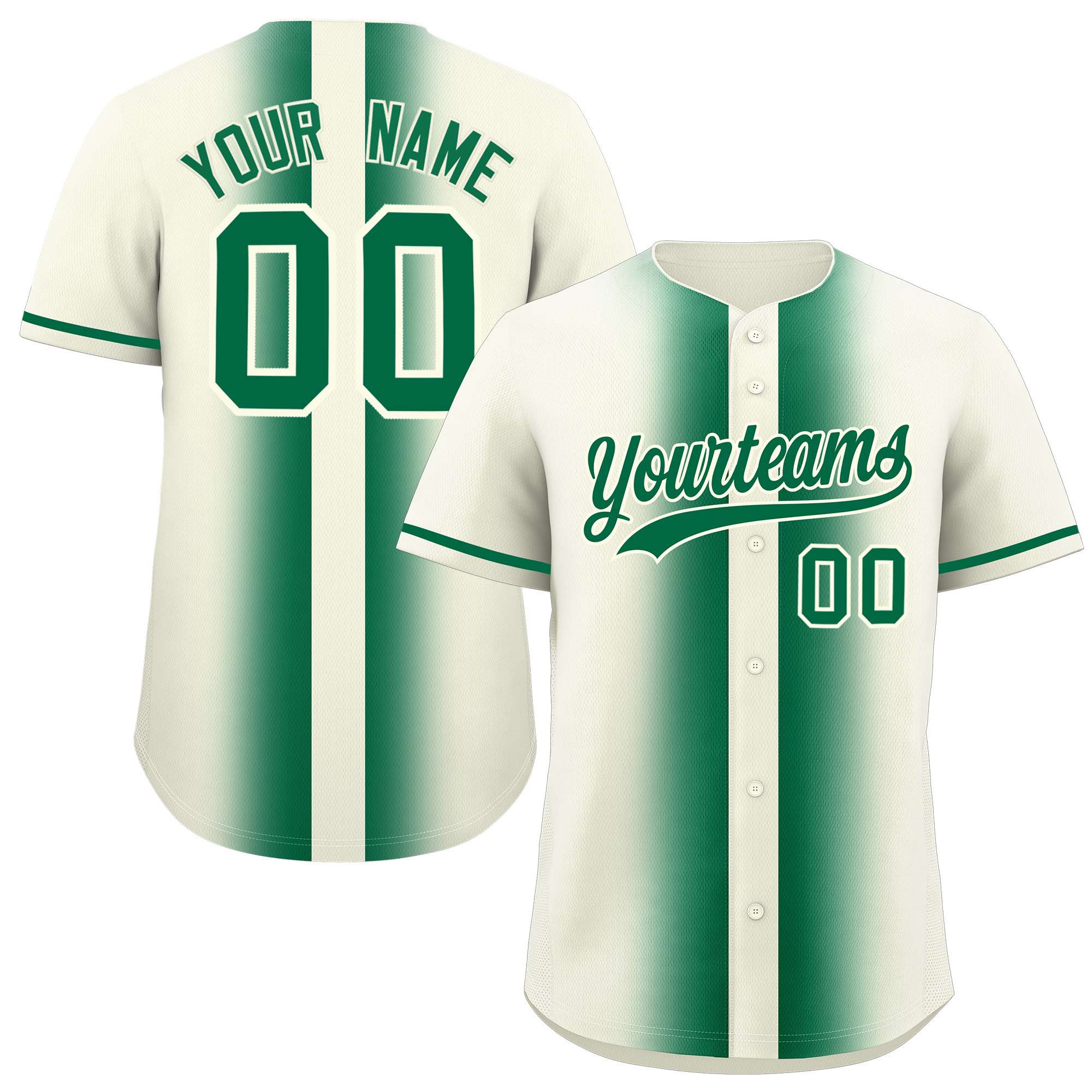 Custom Cream Kelly Green Lapel Gradient Fashion Authentic Baseball Jersey