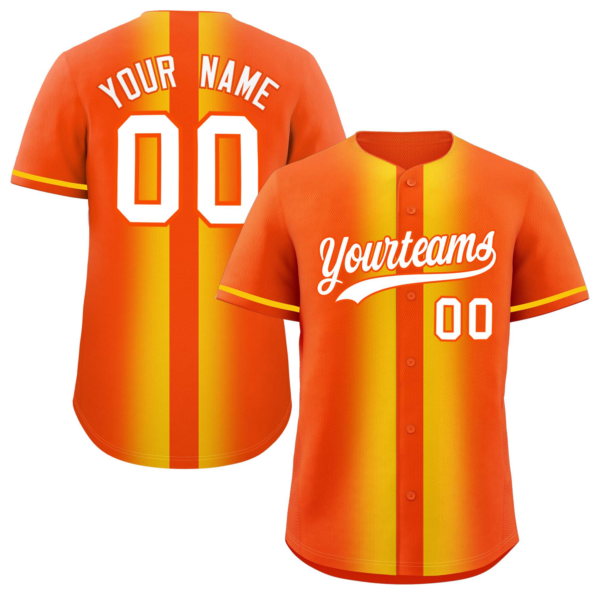 Custom Orange Gold Lapel Gradient Fashion Authentic Baseball Jersey