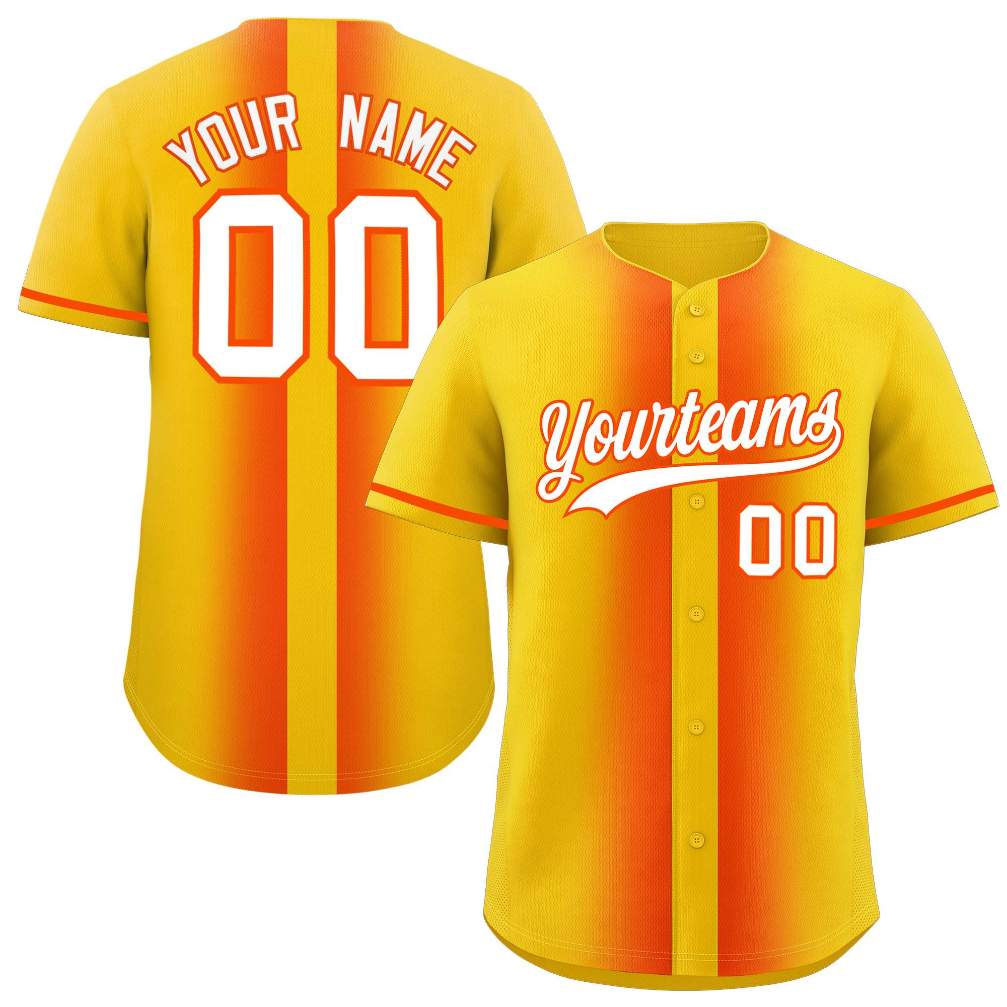 Custom Gold Orange Lapel Gradient Fashion Authentic Baseball Jersey