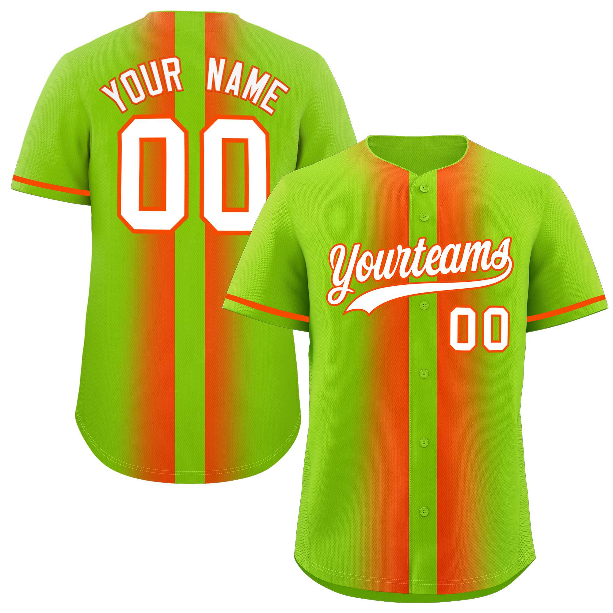 Custom Neon Green Orange Lapel Gradient Fashion Authentic Baseball Jersey