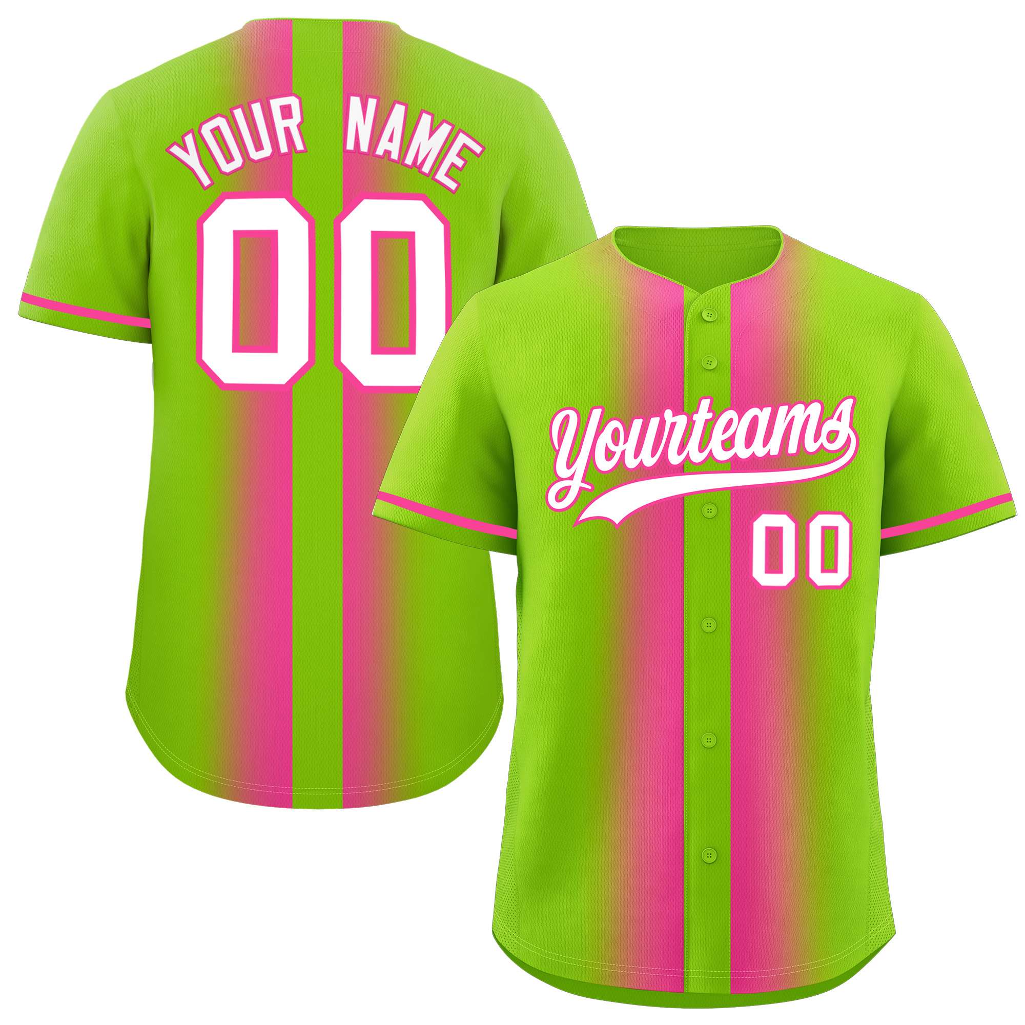 Custom Neon Green Pink Lapel Gradient Fashion Authentic Baseball Jersey