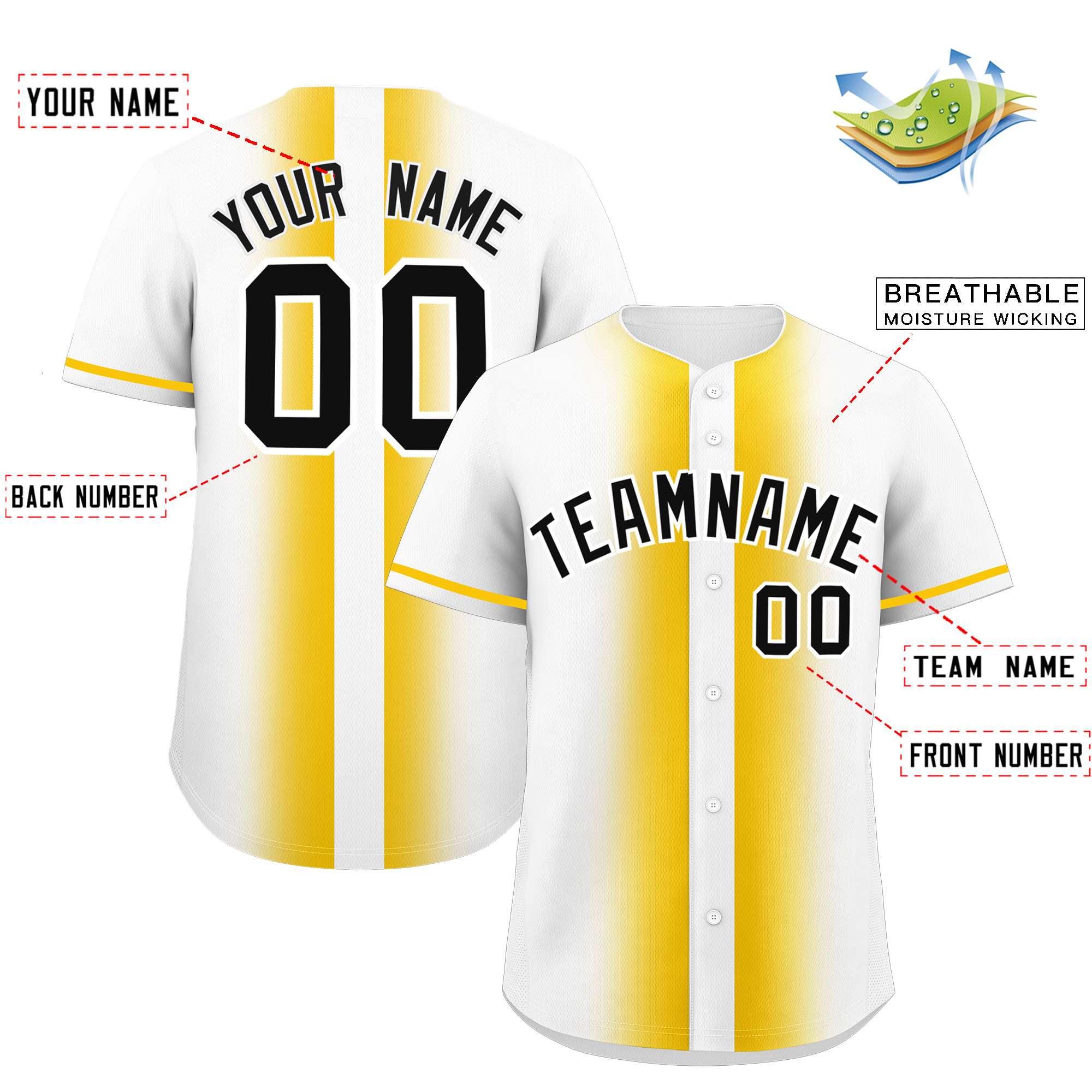 Custom White Gold Lapel Gradient Fashion Authentic Baseball Jersey