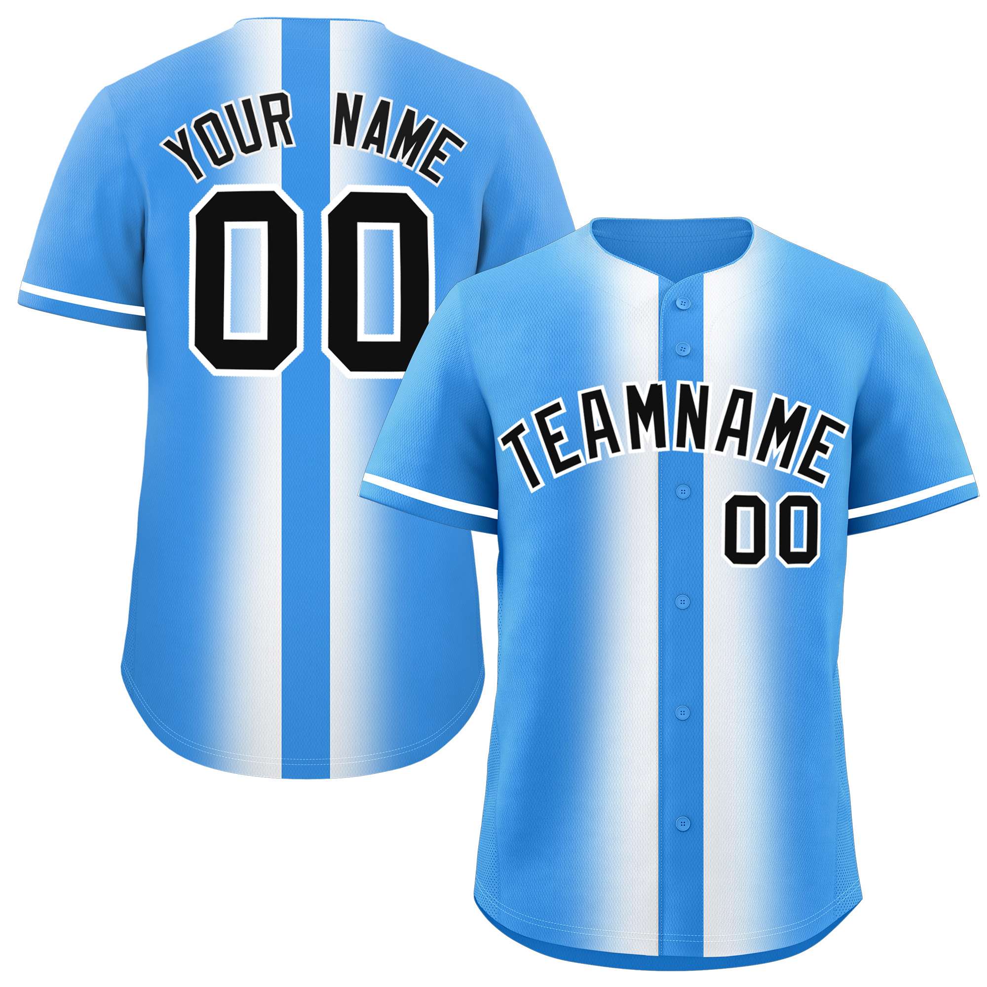 Custom Powder Blue White Lapel Gradient Fashion Authentic Baseball Jersey