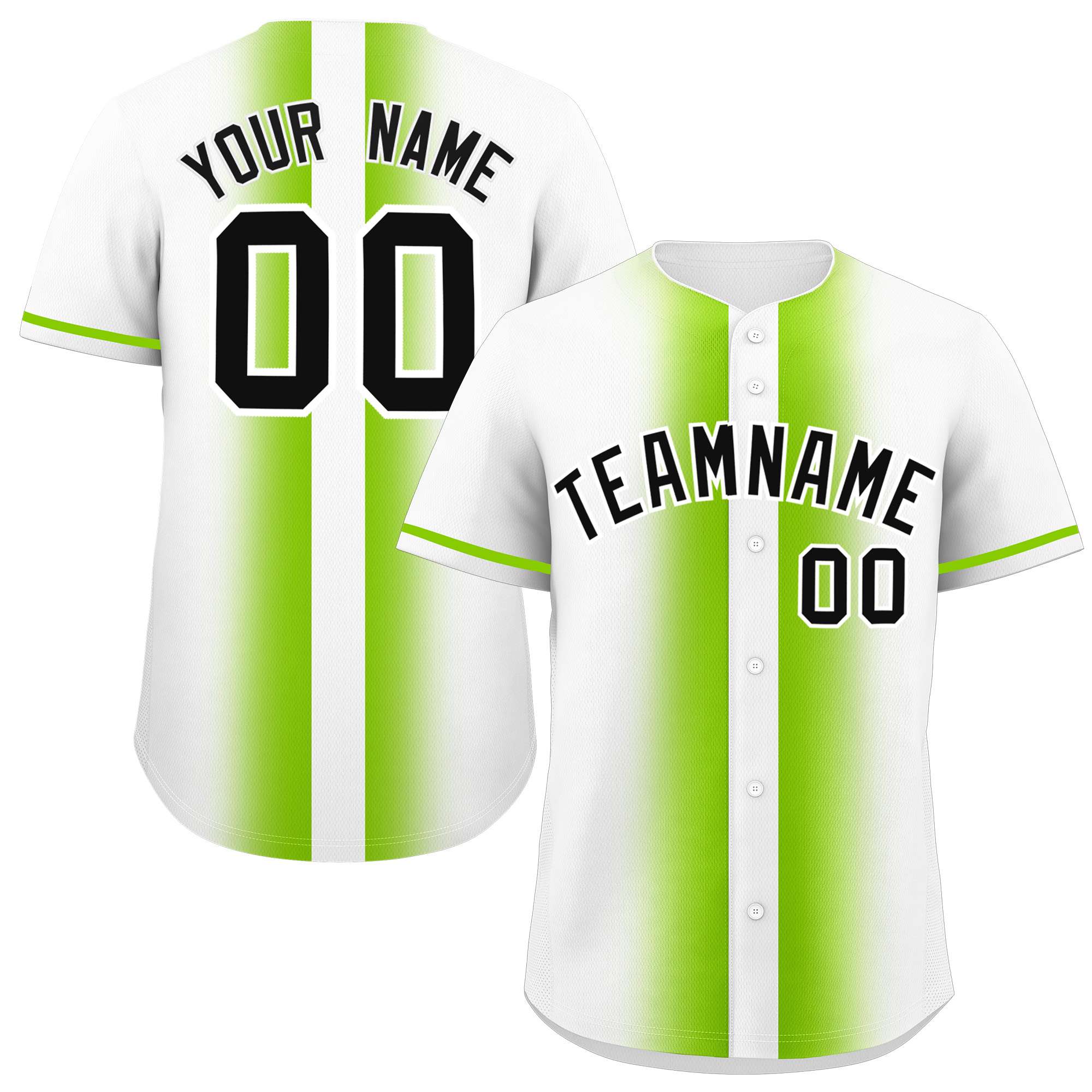 Custom White Neon Green Lapel Gradient Fashion Authentic Baseball Jersey