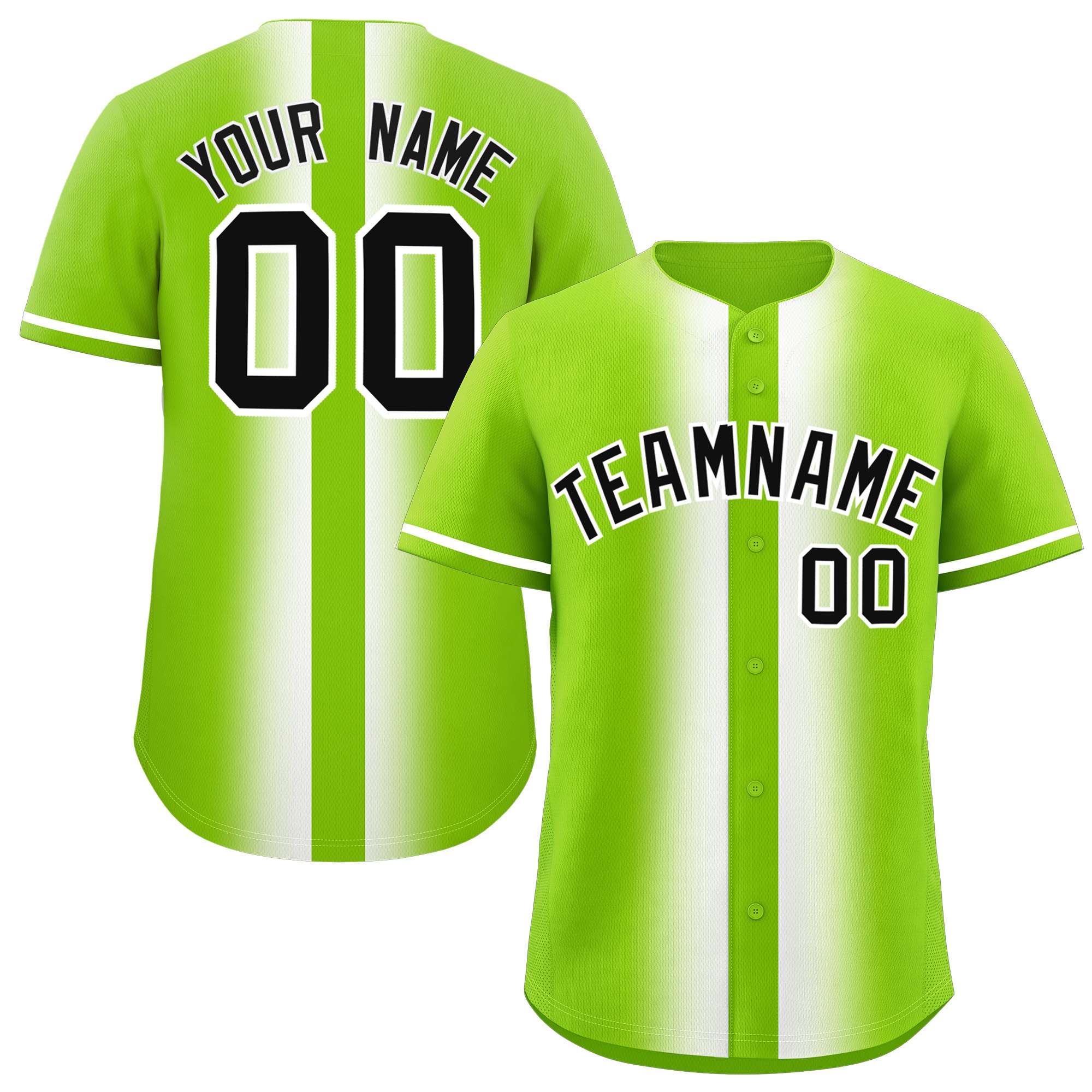 Custom Neon Green White Lapel Gradient Fashion Authentic Baseball Jersey