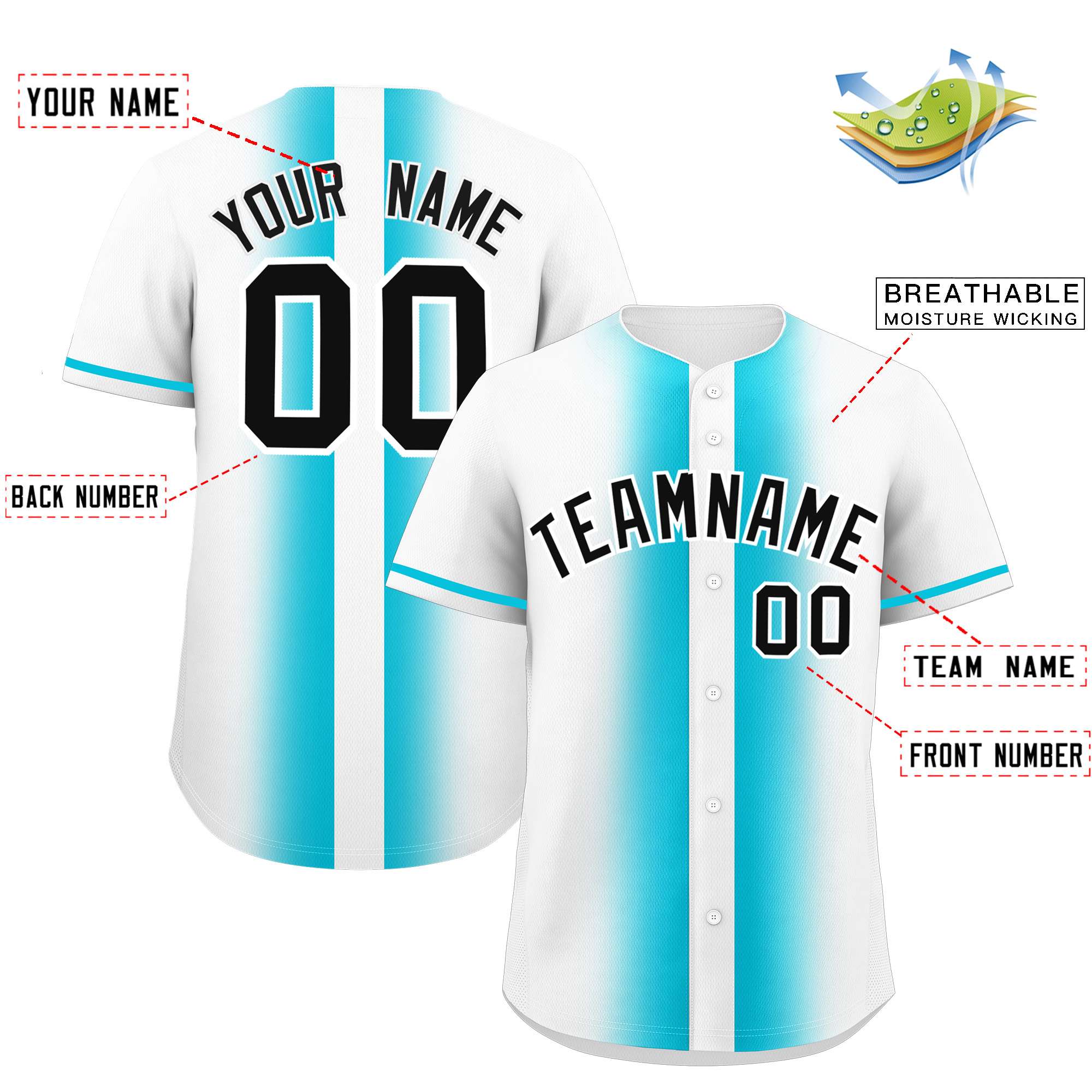 Custom White Sky Blue Lapel Gradient Fashion Authentic Baseball Jersey