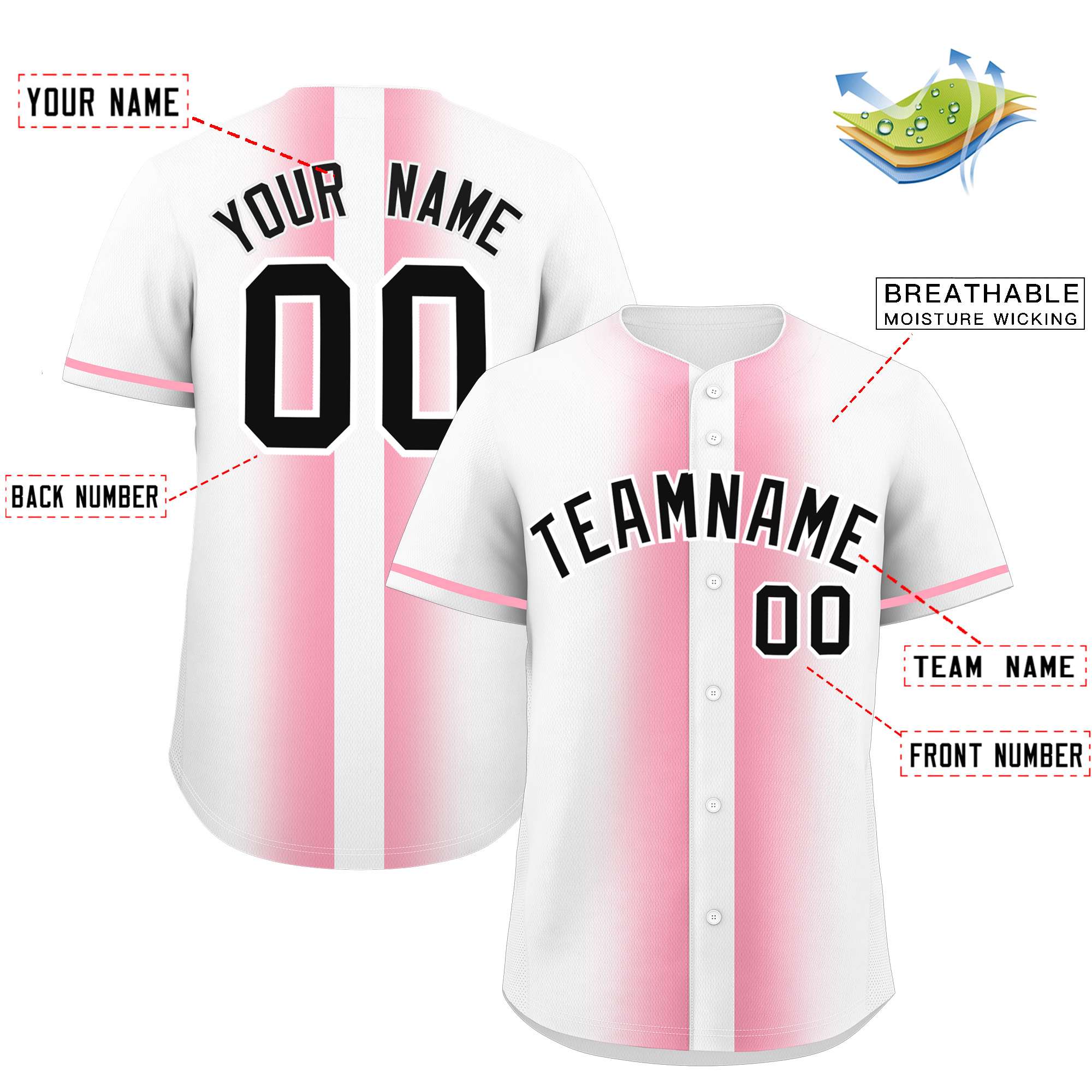 Custom White Light Pink Lapel Gradient Fashion Authentic Baseball Jersey