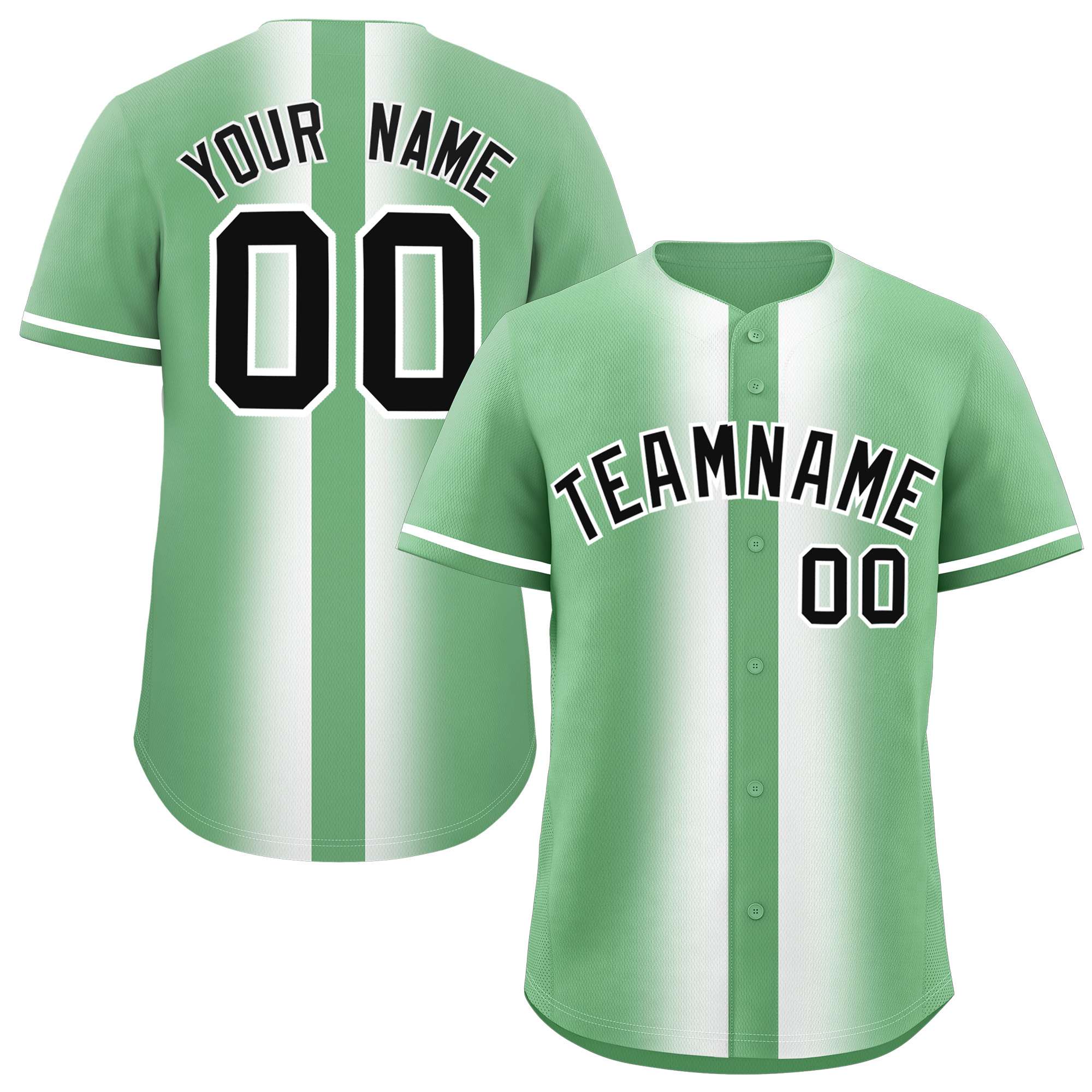 Custom Green White Lapel Gradient Fashion Authentic Baseball Jersey