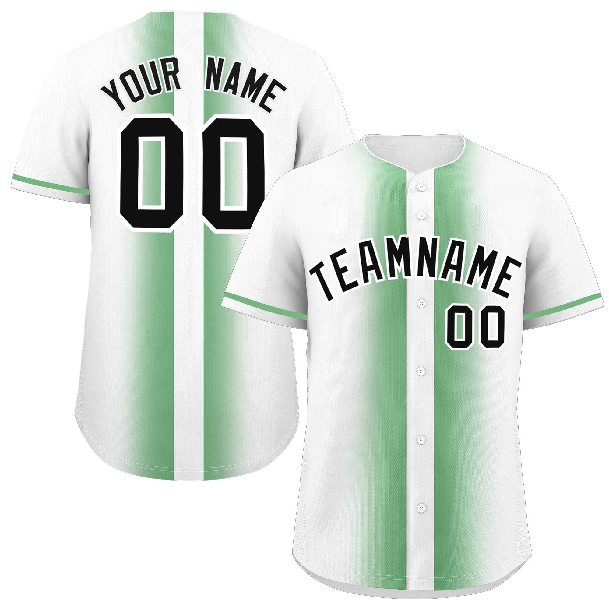 Custom Green White Lapel Gradient Fashion Authentic Baseball Jersey