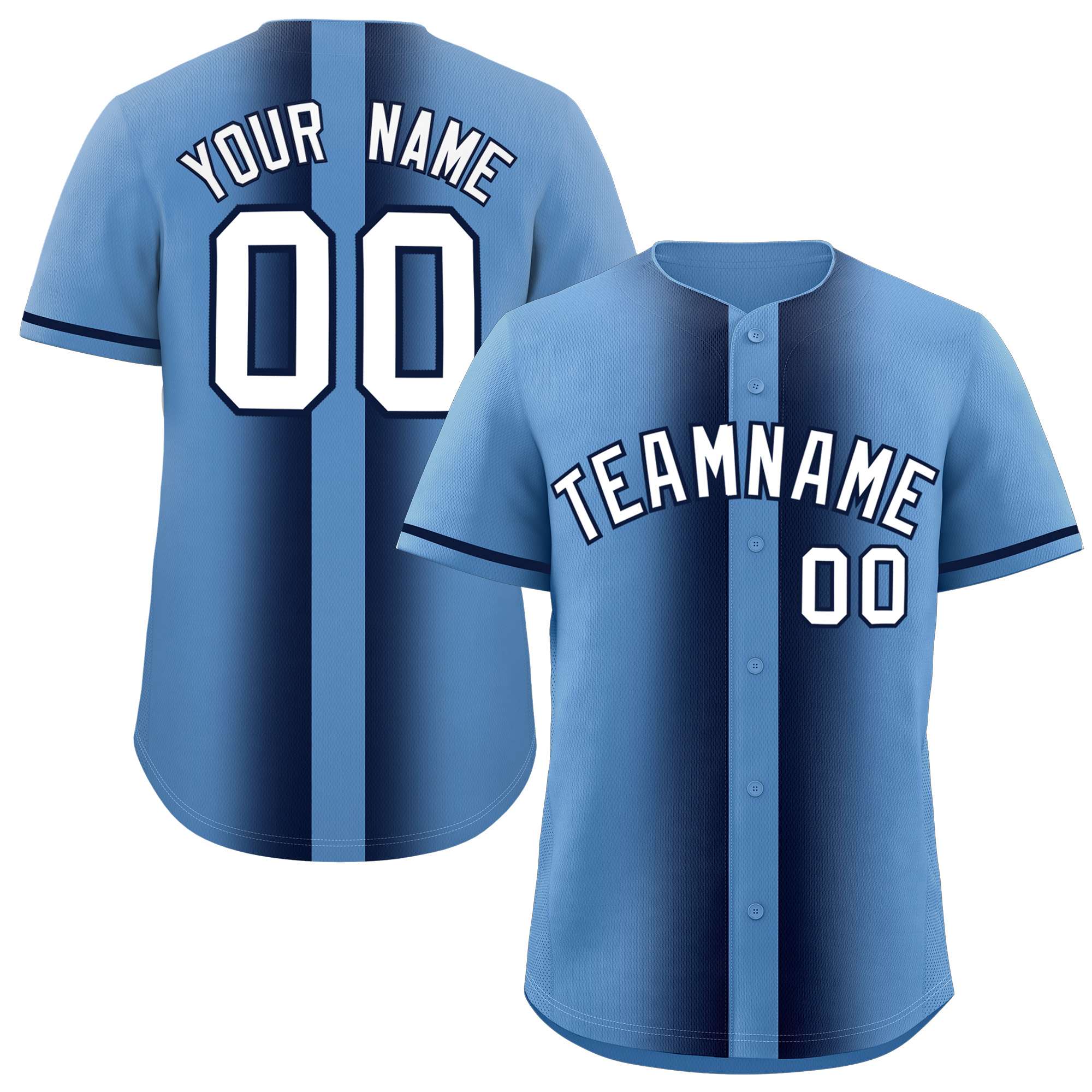 Custom Light Blue Navy Lapel Gradient Fashion Authentic Baseball Jersey