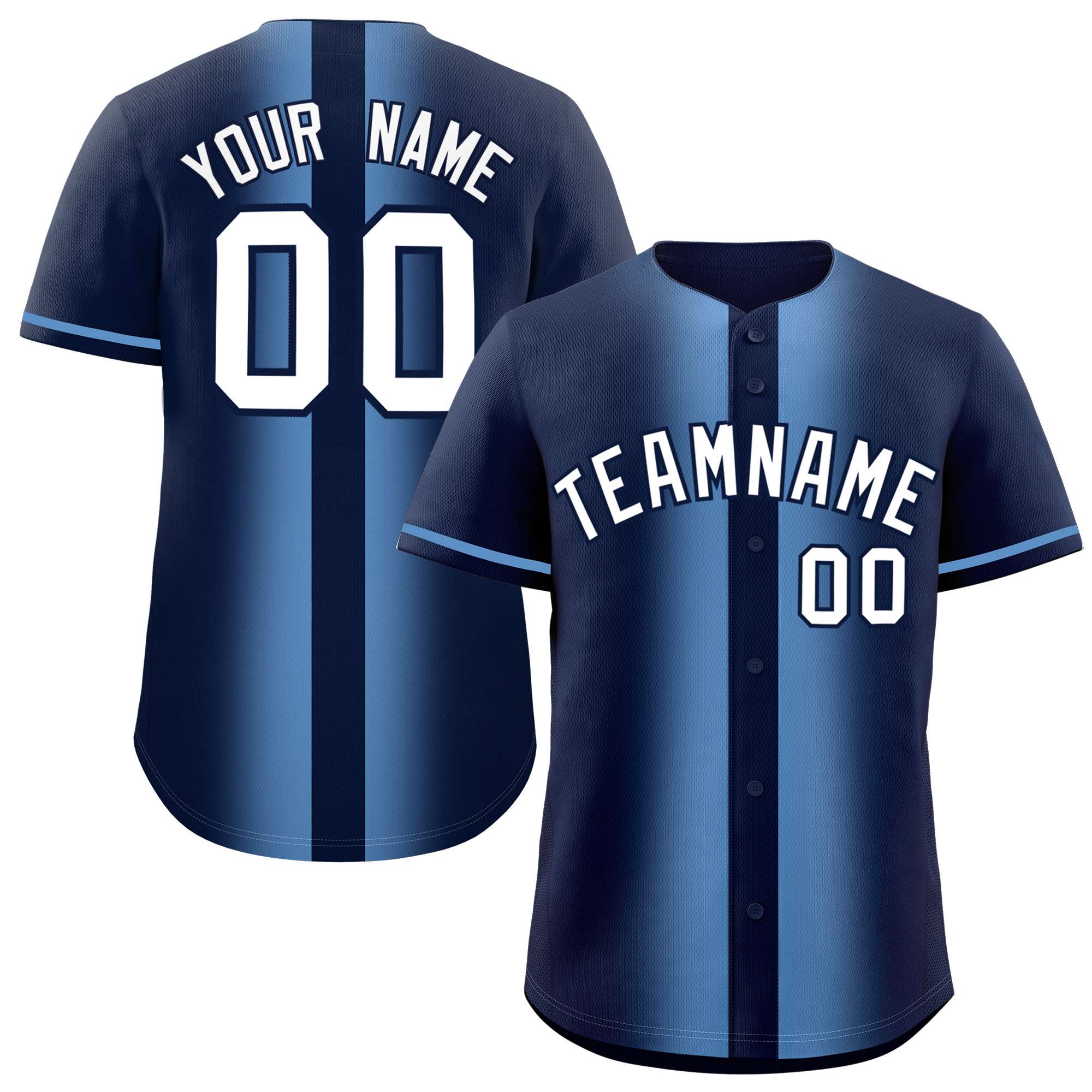 Custom Navy Light Blue Lapel Gradient Fashion Authentic Baseball Jersey