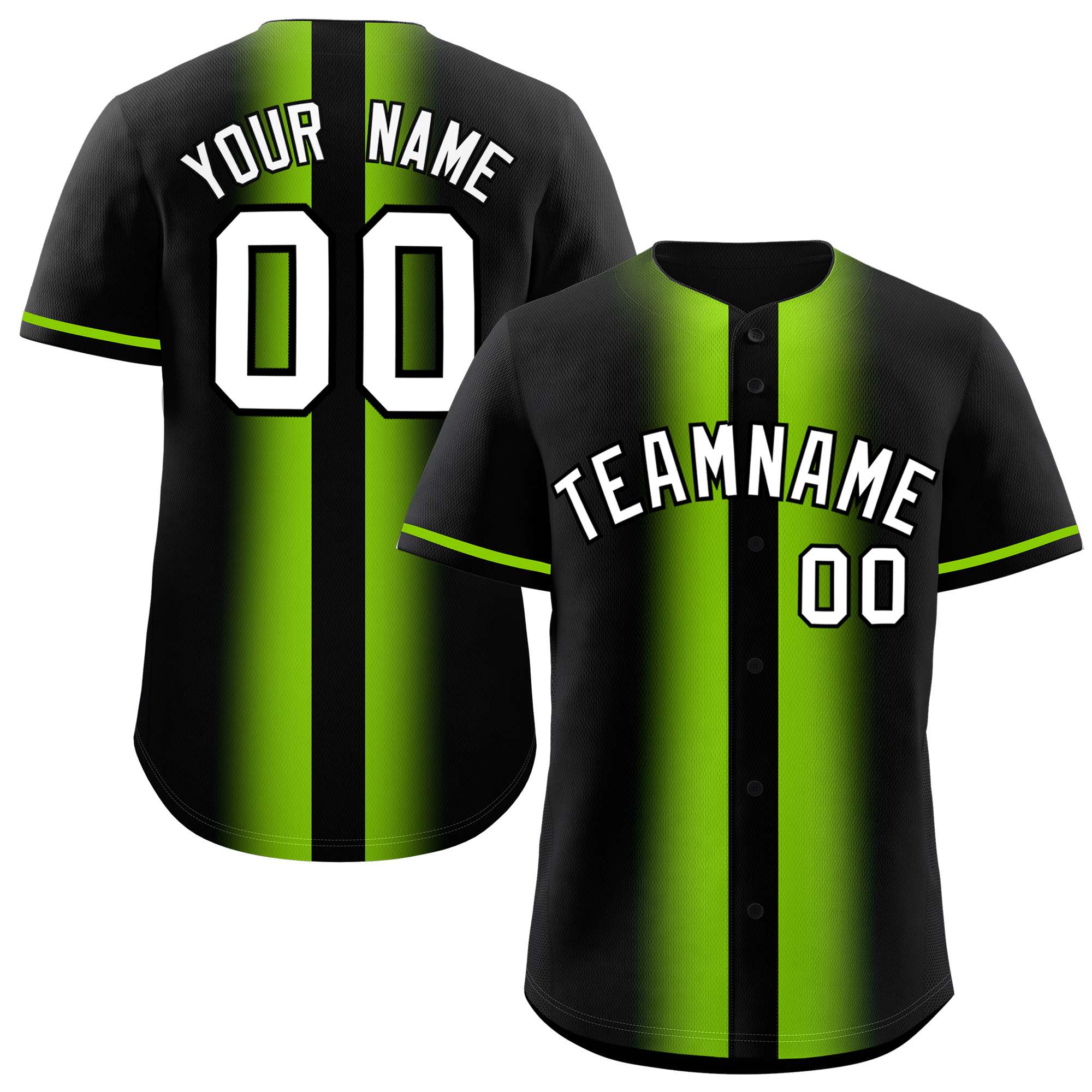 Custom Black Neon Green Lapel Gradient Fashion Authentic Baseball Jersey