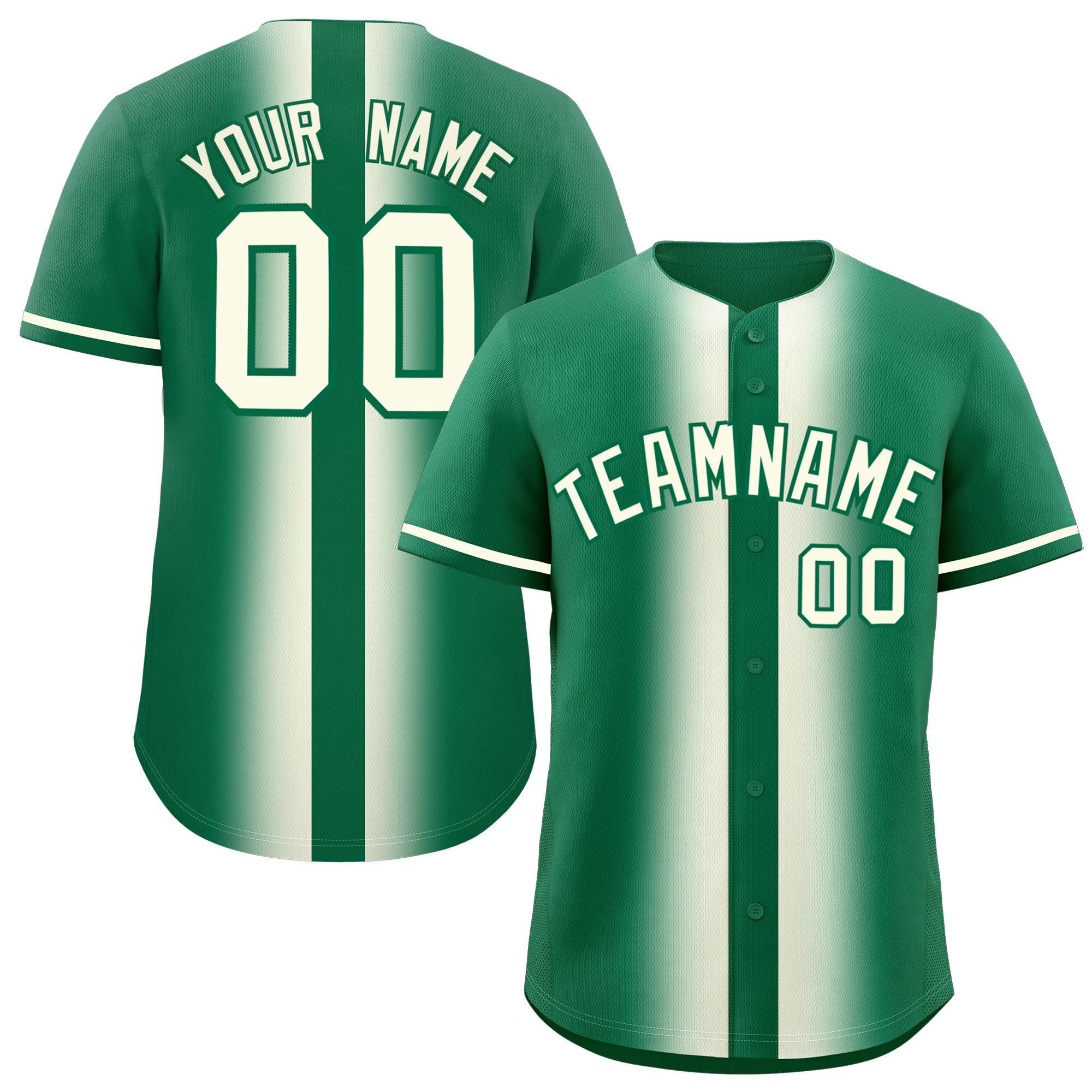 Custom Kelly Green Cream Lapel Gradient Fashion Authentic Baseball Jersey