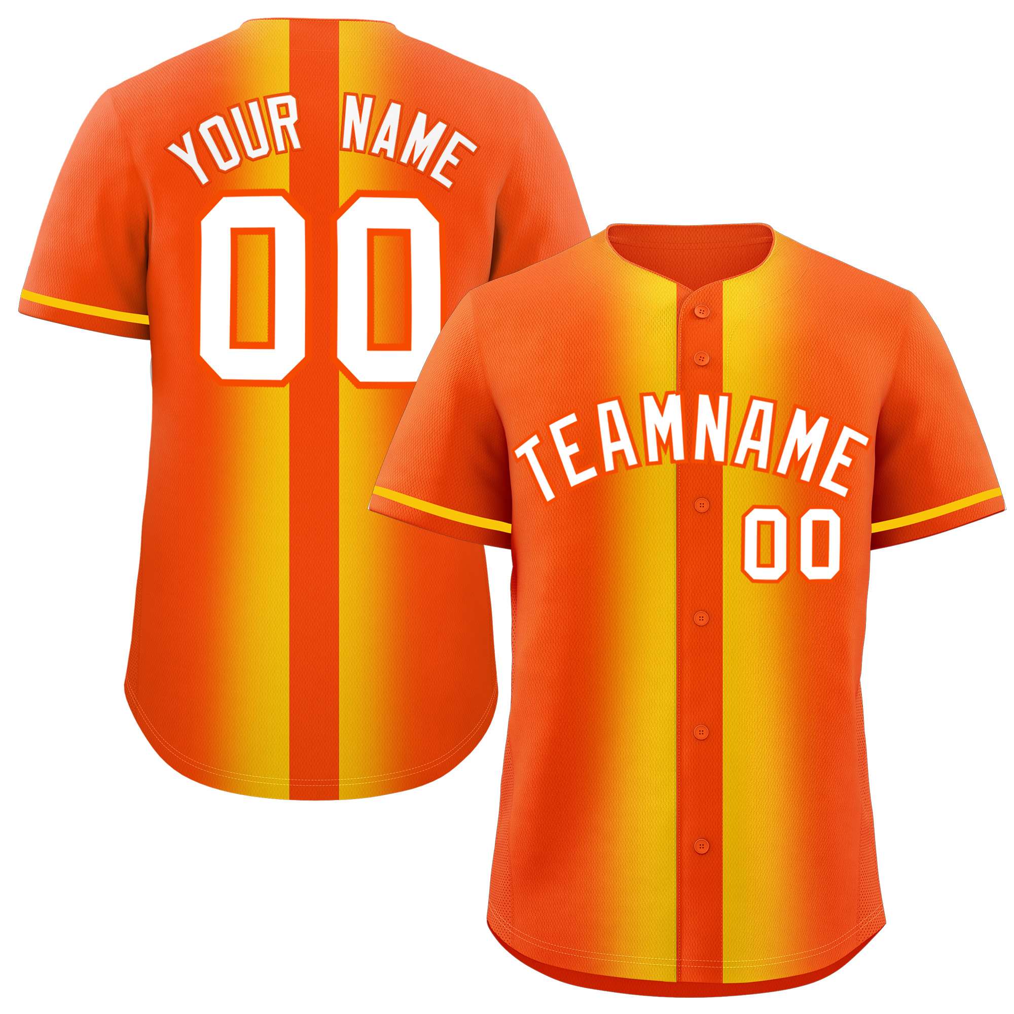 Custom Orange Gold Lapel Gradient Fashion Authentic Baseball Jersey