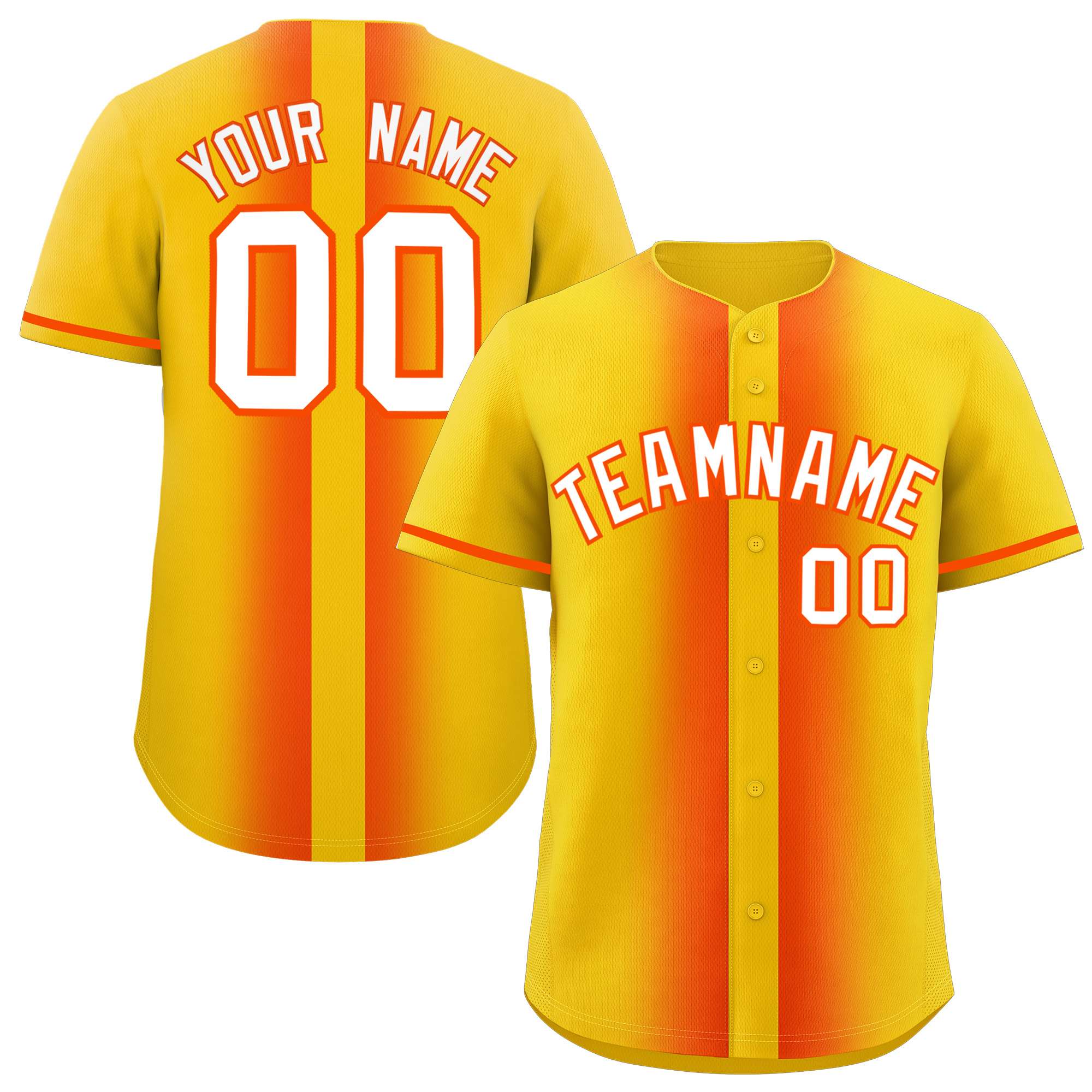 Custom Gold Orange Lapel Gradient Fashion Authentic Baseball Jersey