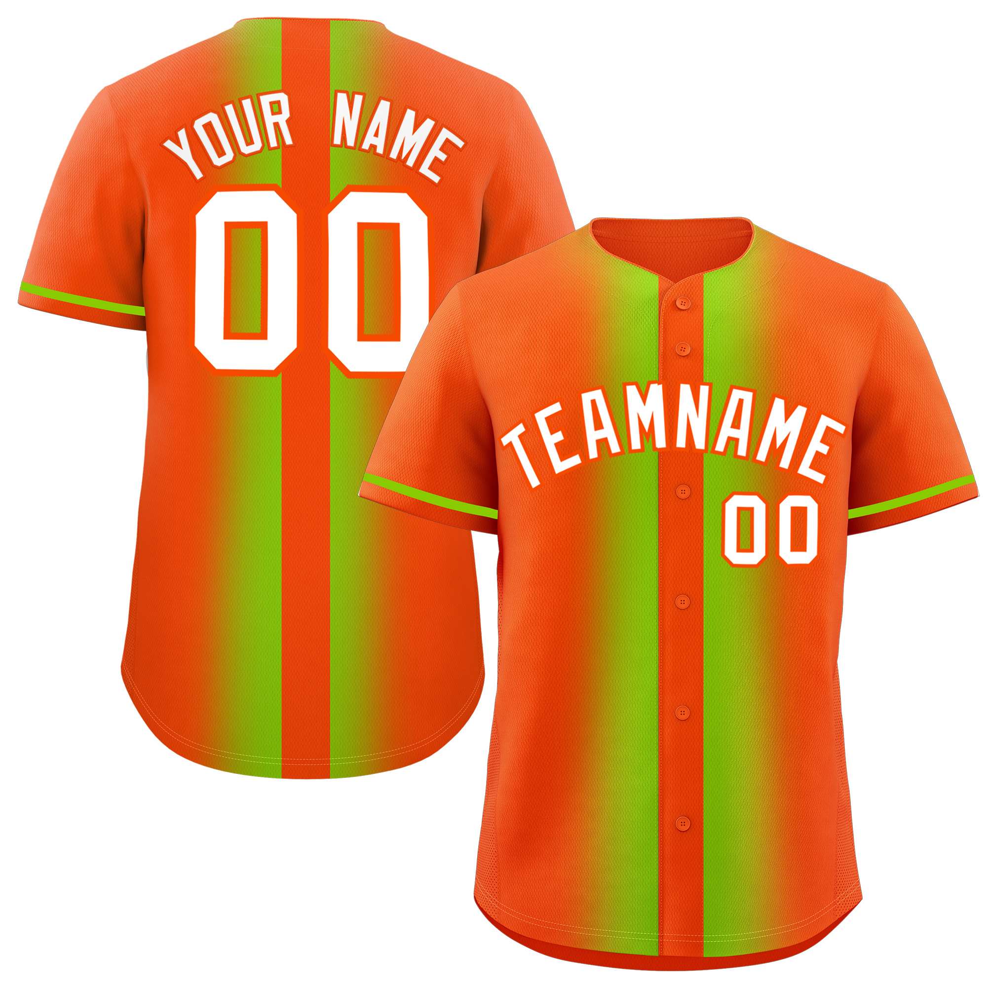 Custom Orange Neon Green Lapel Gradient Fashion Authentic Baseball Jersey