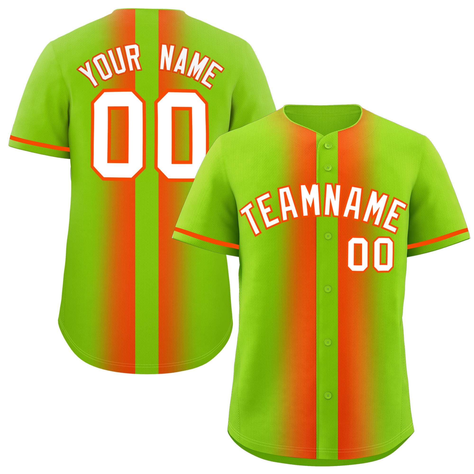 Custom Neon Green Orange Lapel Gradient Fashion Authentic Baseball Jersey