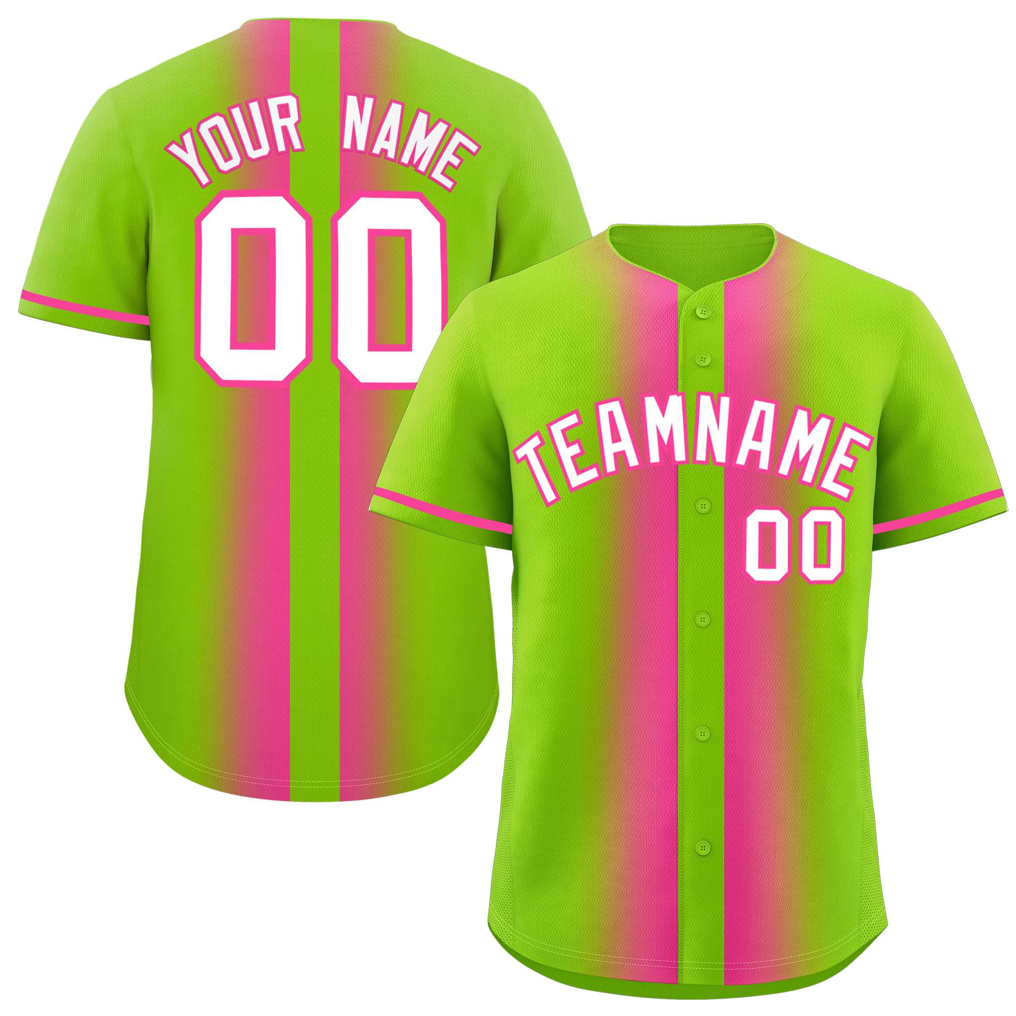 Custom Neon Green Pink Lapel Gradient Fashion Authentic Baseball Jersey