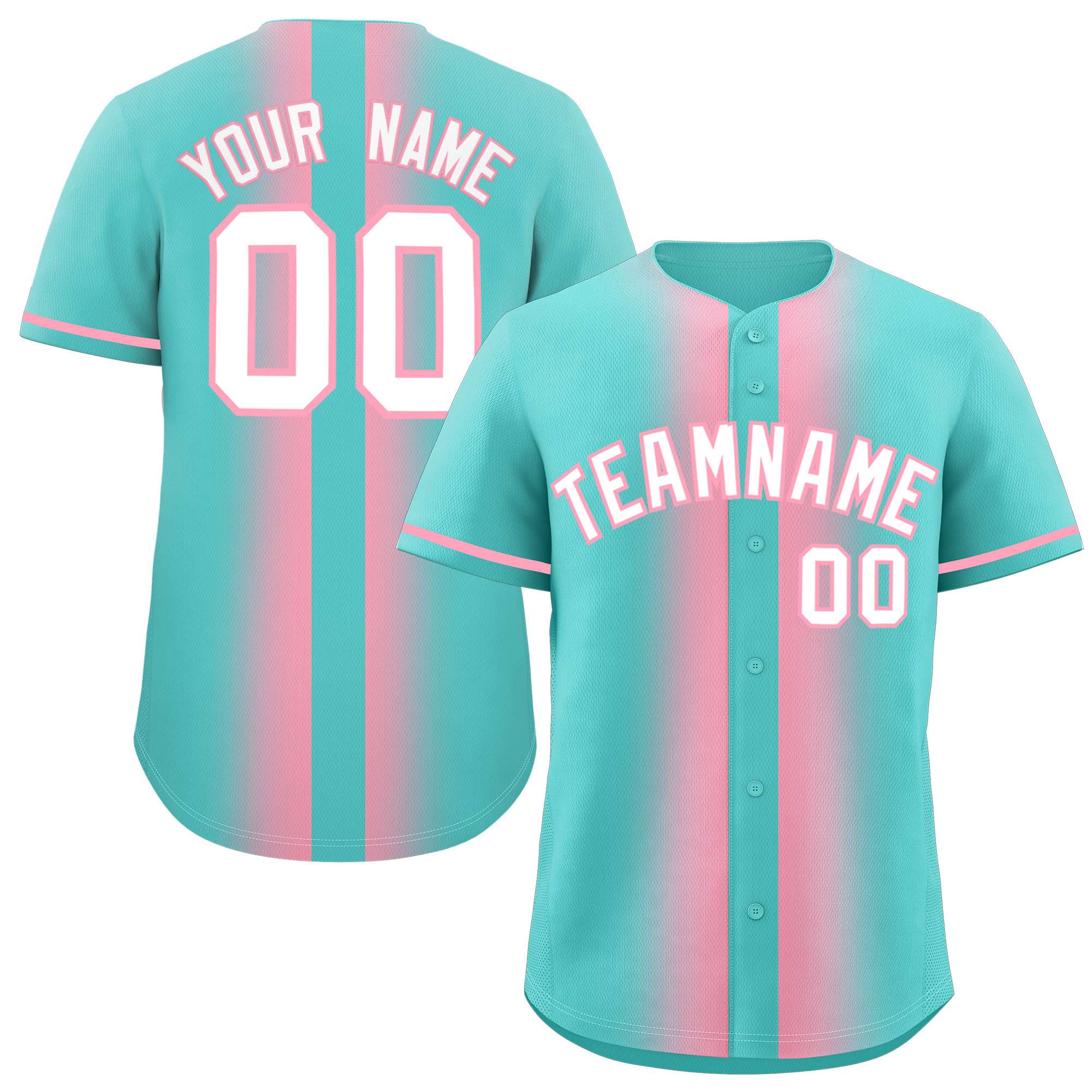 Custom Bright Green Light Pink Lapel Gradient Fashion Authentic Baseball Jersey