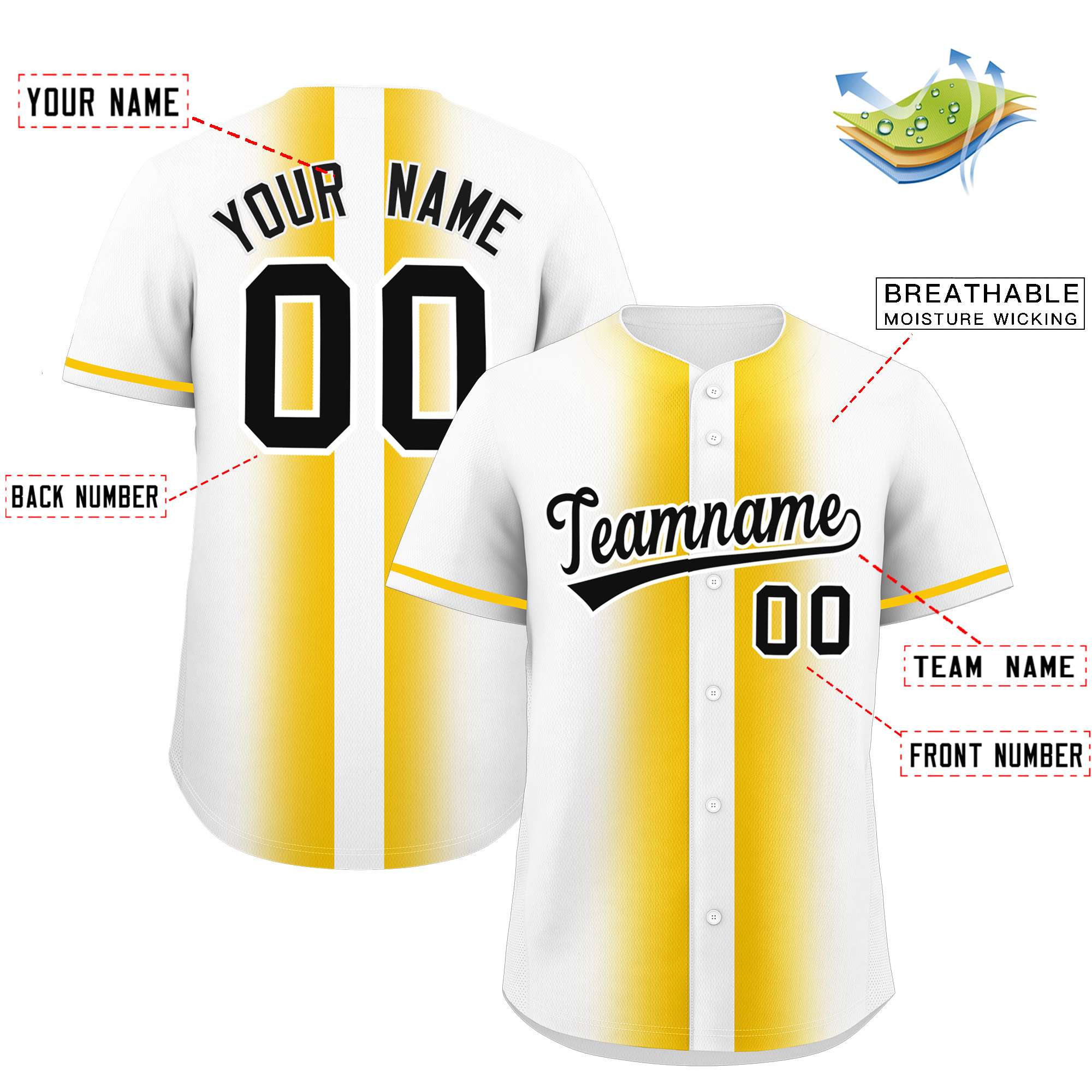 Custom White Gold Lapel Gradient Fashion Authentic Baseball Jersey