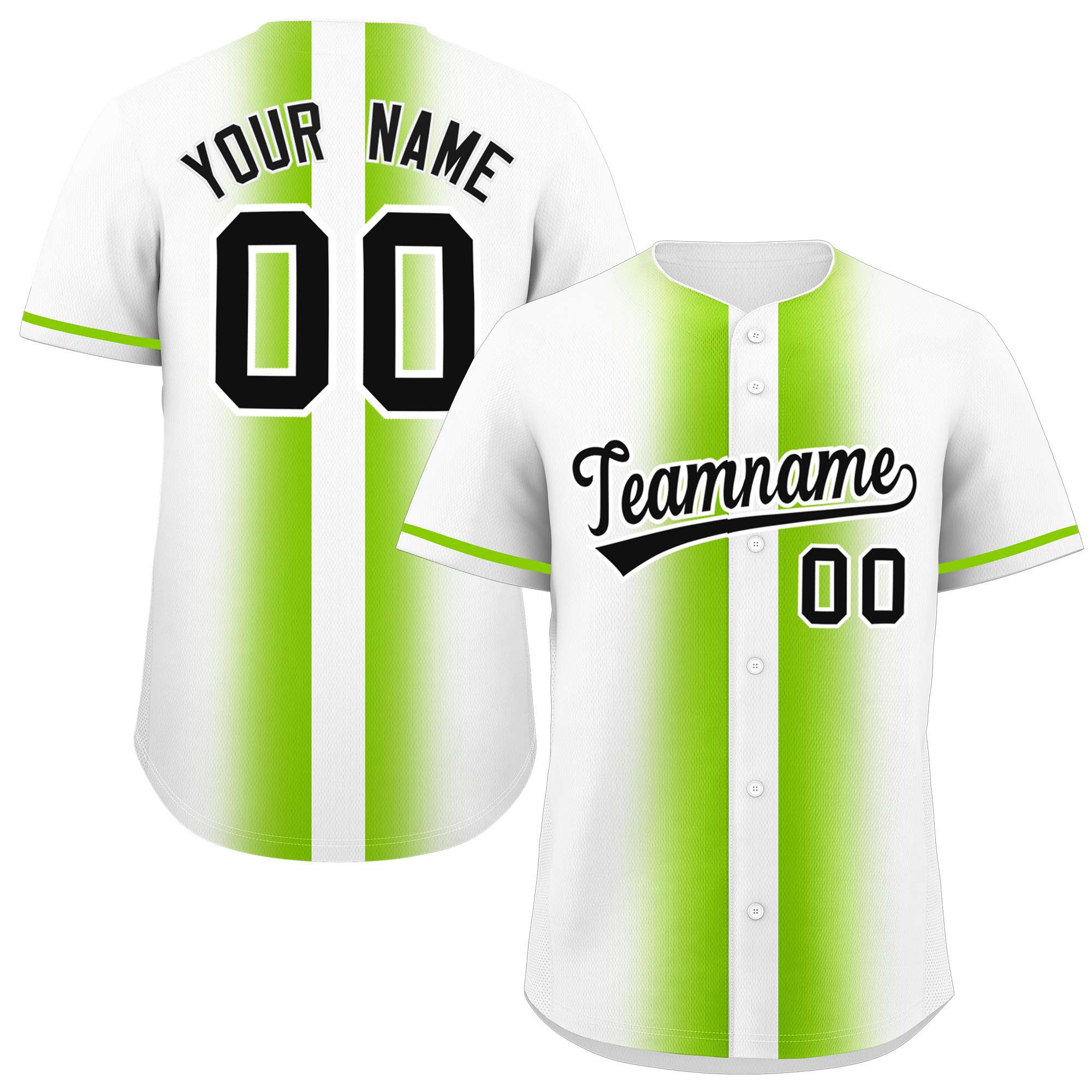 Custom White Neon Green Lapel Gradient Fashion Authentic Baseball Jersey