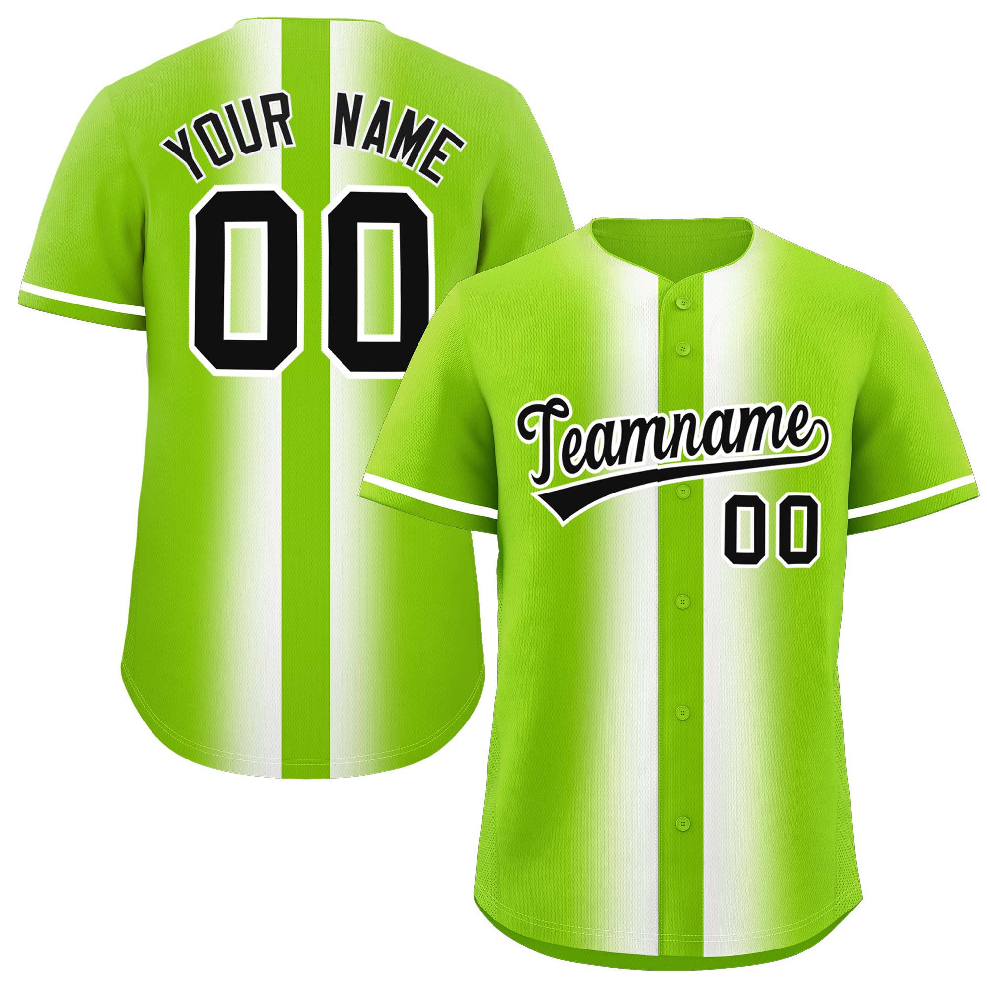 Custom Neon Green White Lapel Gradient Fashion Authentic Baseball Jersey