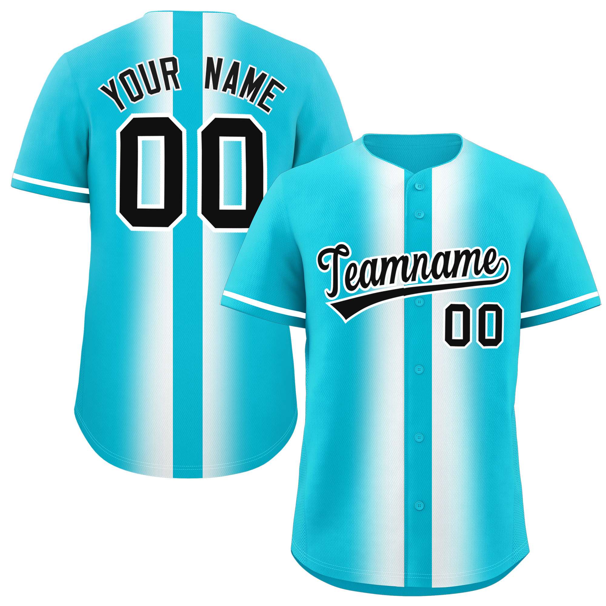 Custom Sky Blue White Lapel Gradient Fashion Authentic Baseball Jersey