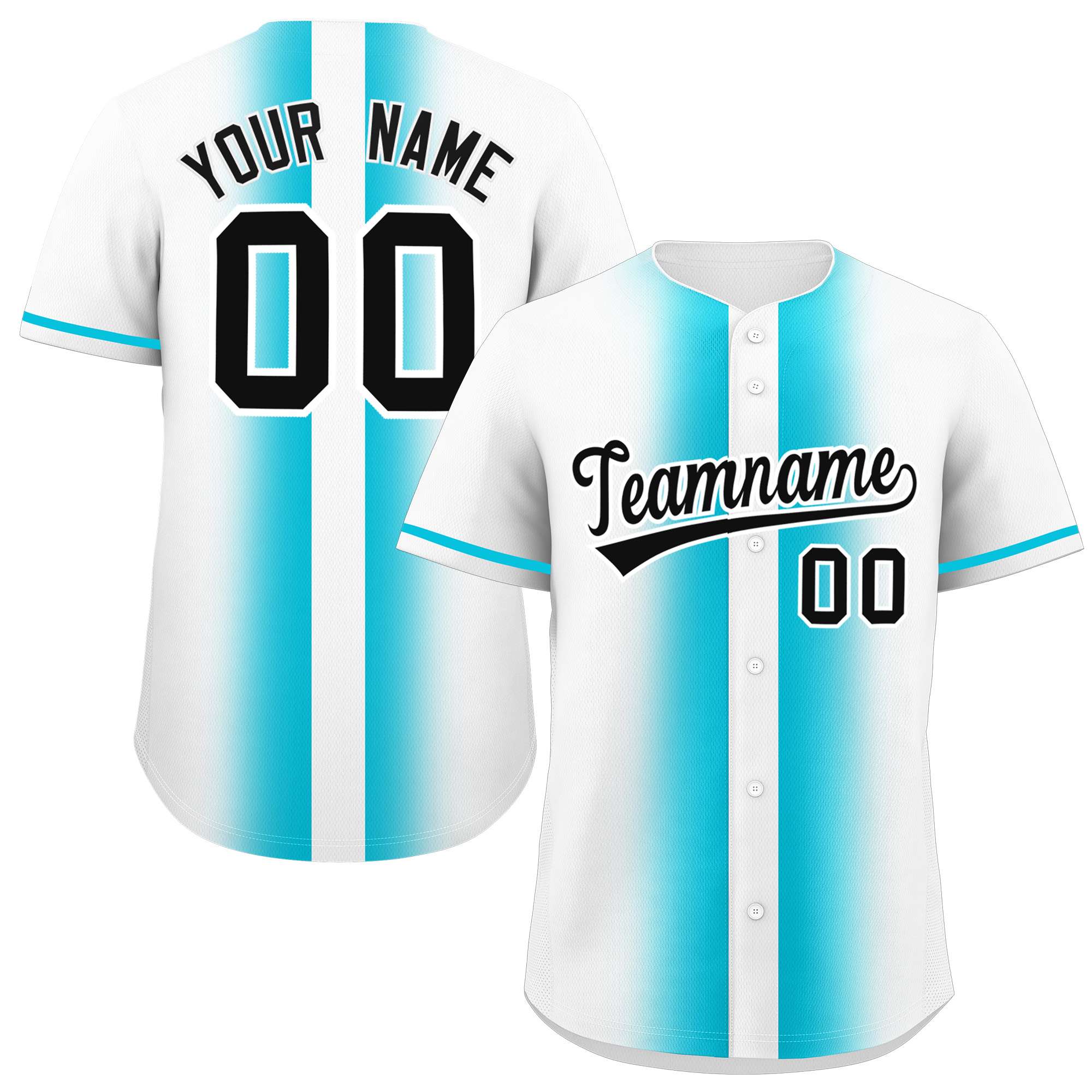 Custom White Sky Blue Lapel Gradient Fashion Authentic Baseball Jersey