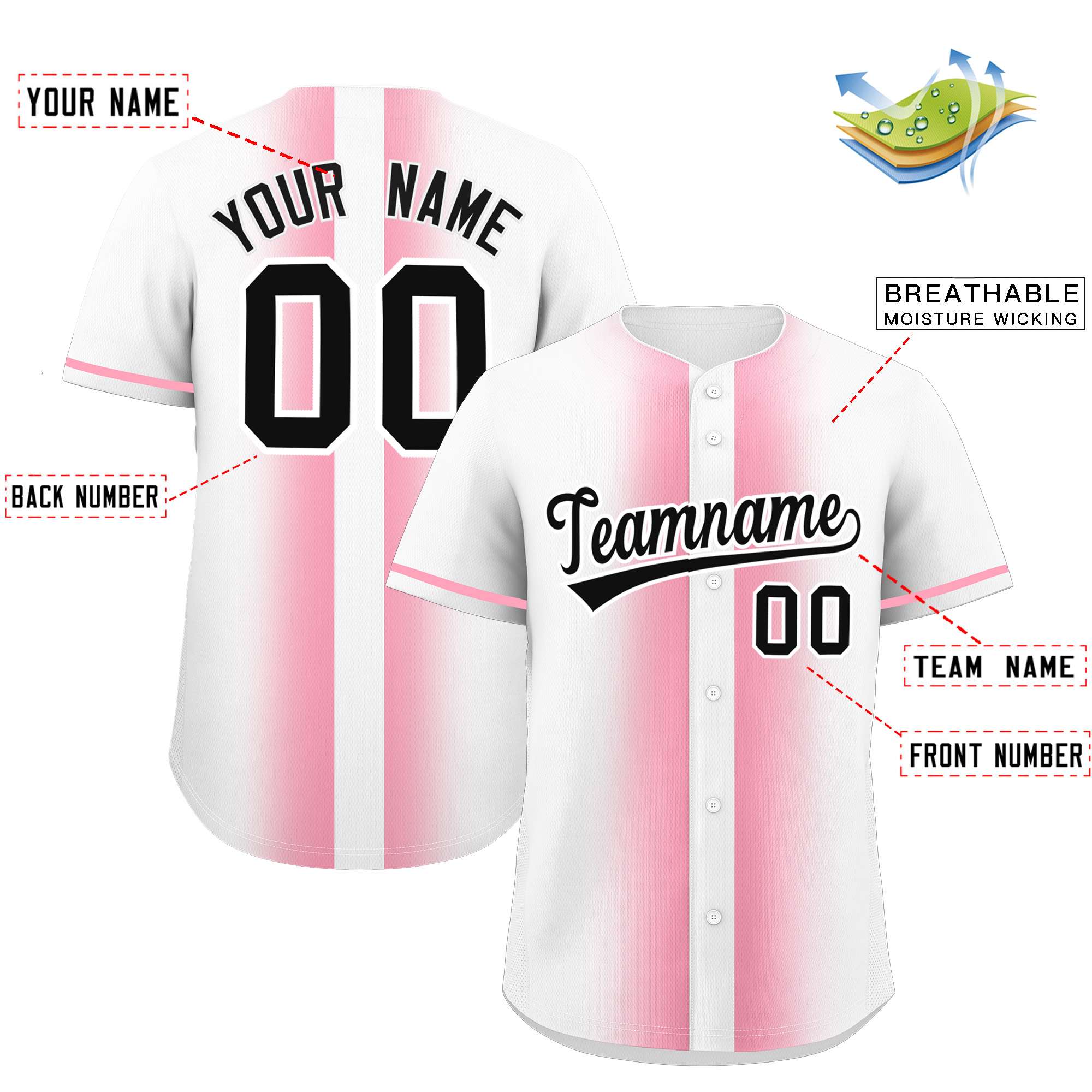 Custom White Light Pink Lapel Gradient Fashion Authentic Baseball Jersey