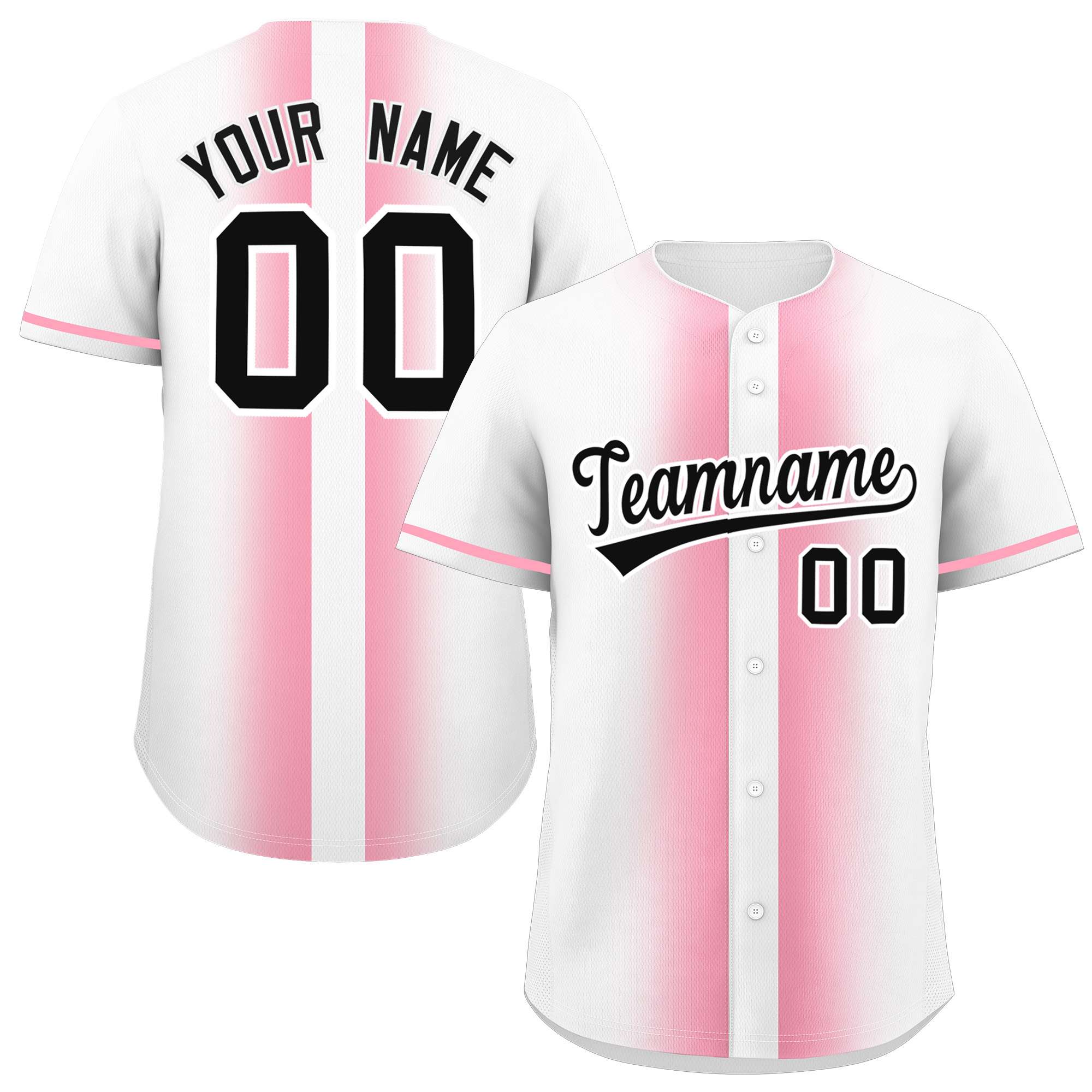 Custom White Light Pink Lapel Gradient Fashion Authentic Baseball Jersey