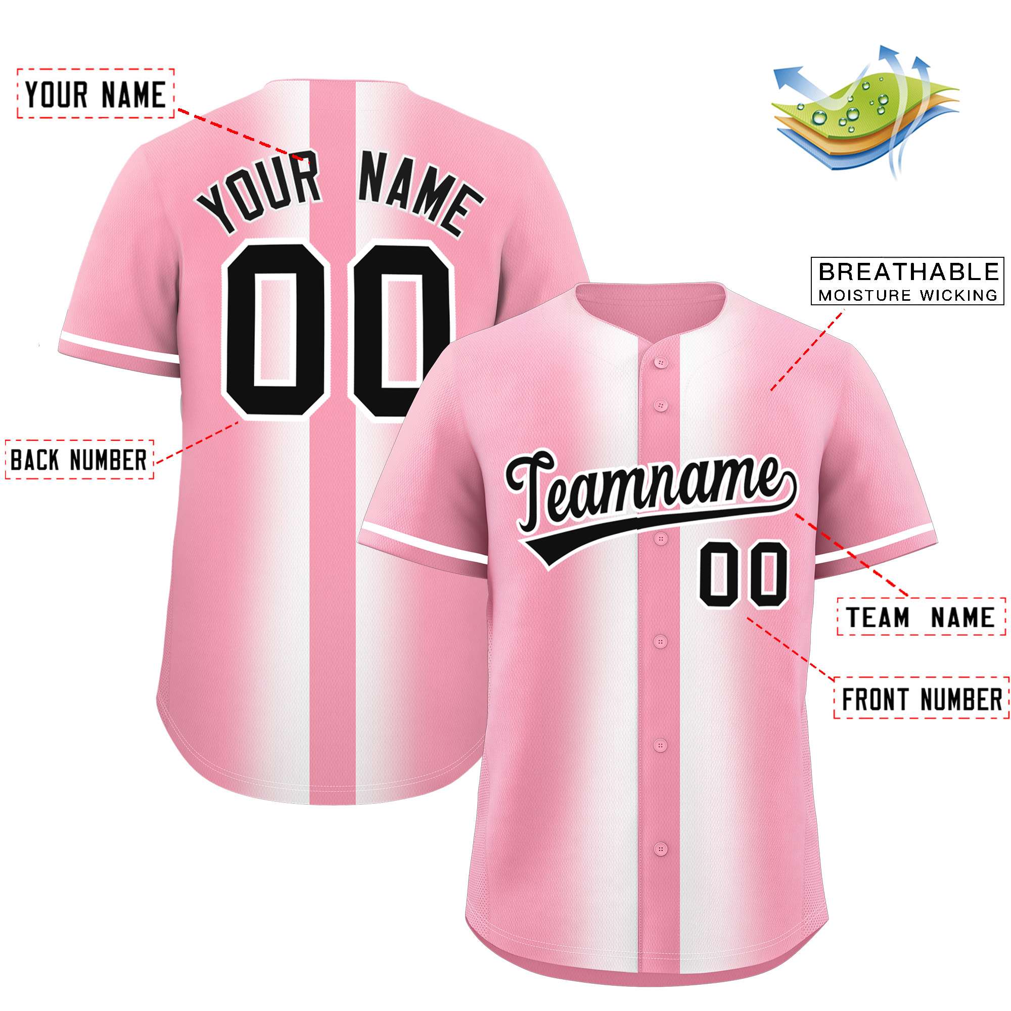 Custom Light Pink White Lapel Gradient Fashion Authentic Baseball Jersey