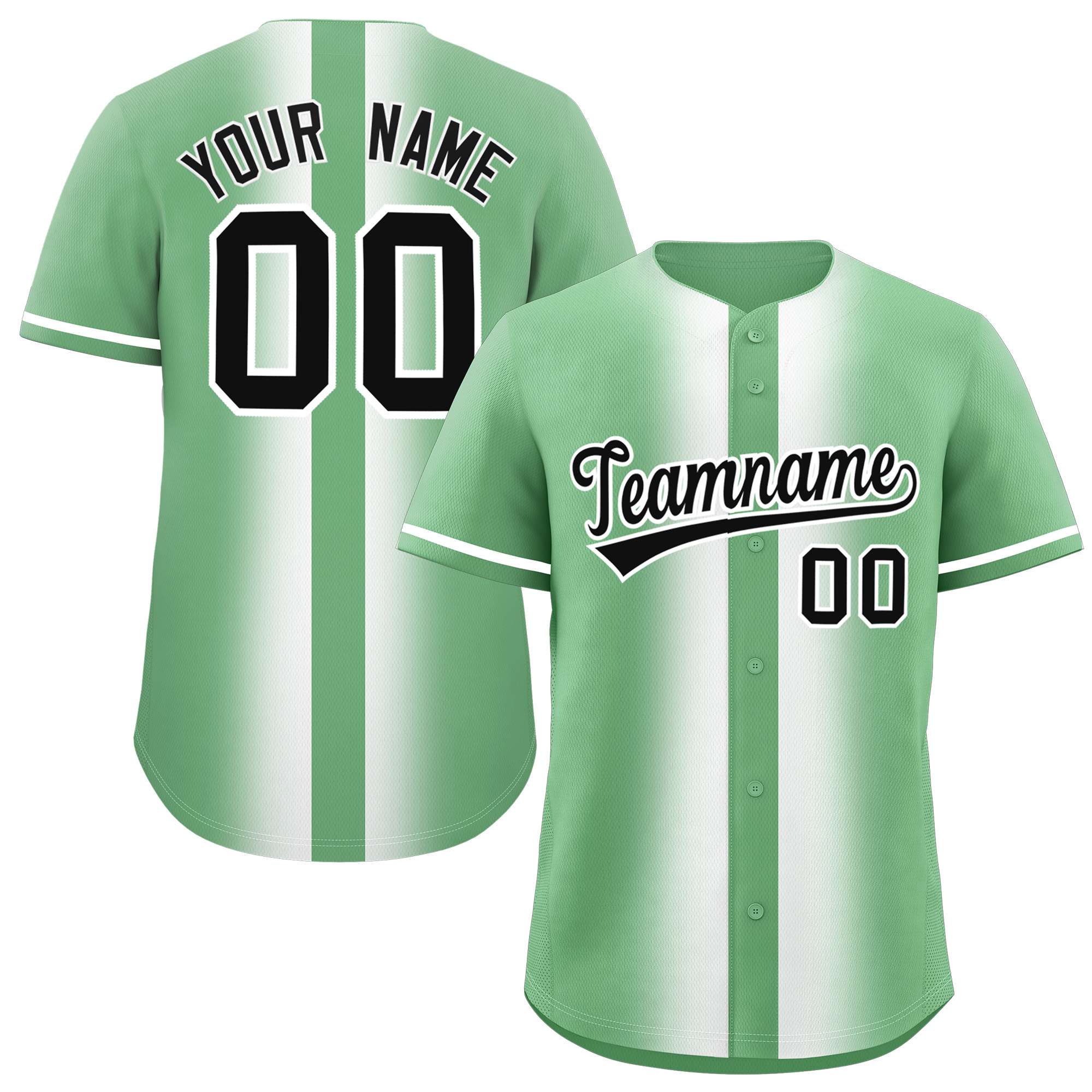 Custom Green White Lapel Gradient Fashion Authentic Baseball Jersey