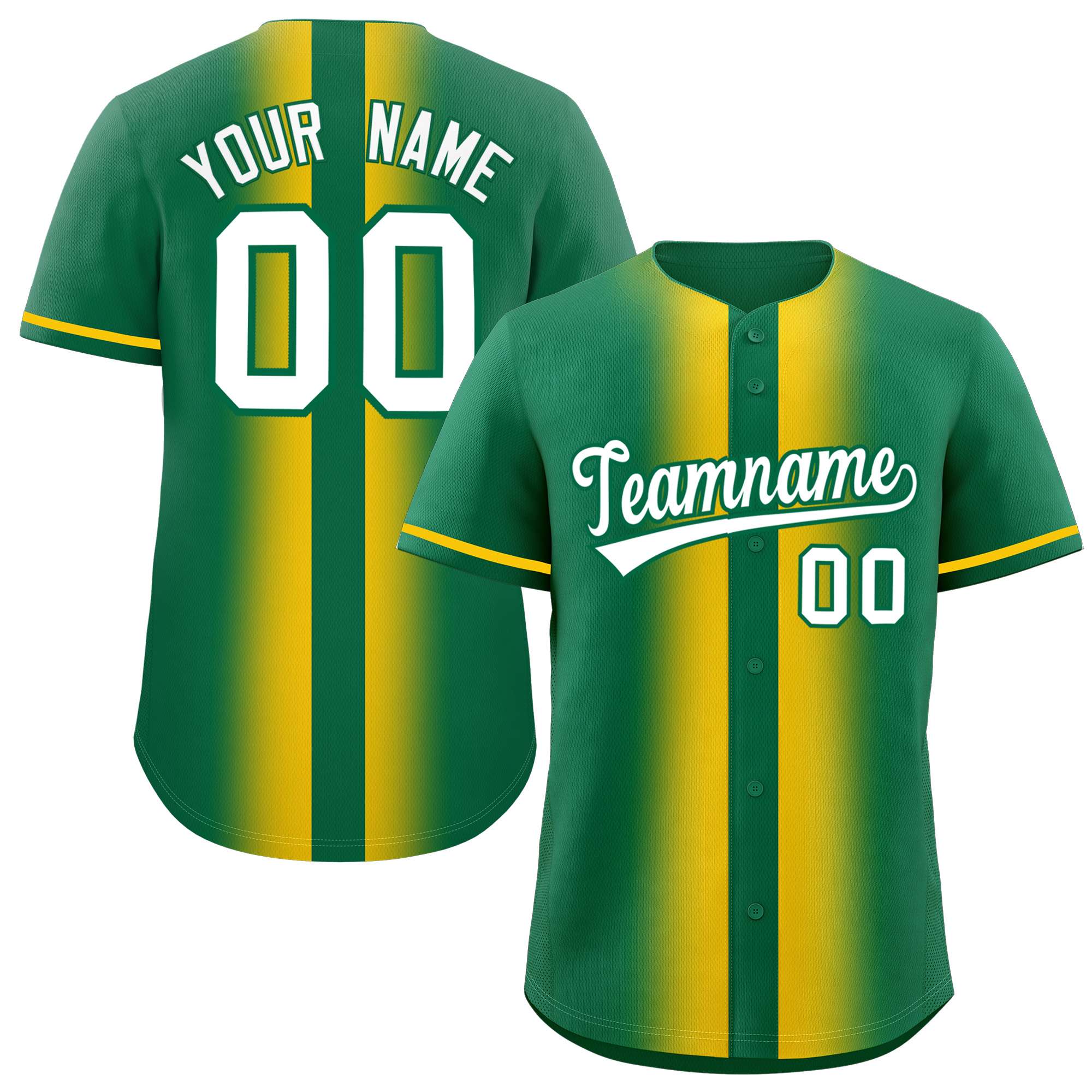 Custom Kelly Green Gold Lapel Gradient Fashion Authentic Baseball Jersey