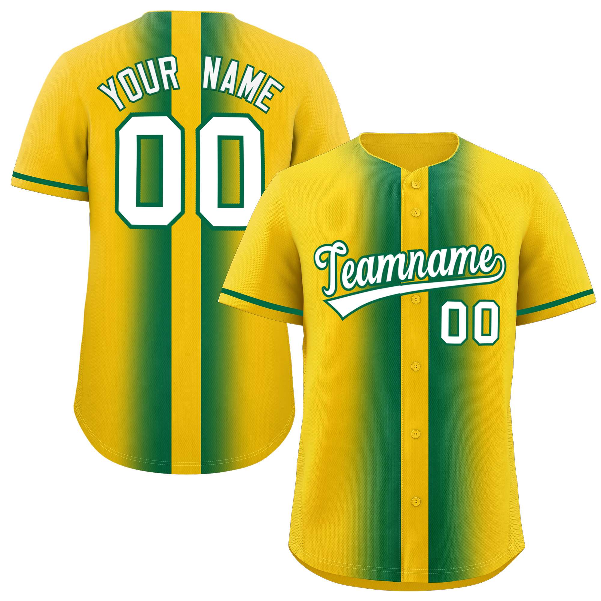 Custom Gold Kelly Green Lapel Gradient Fashion Authentic Baseball Jersey