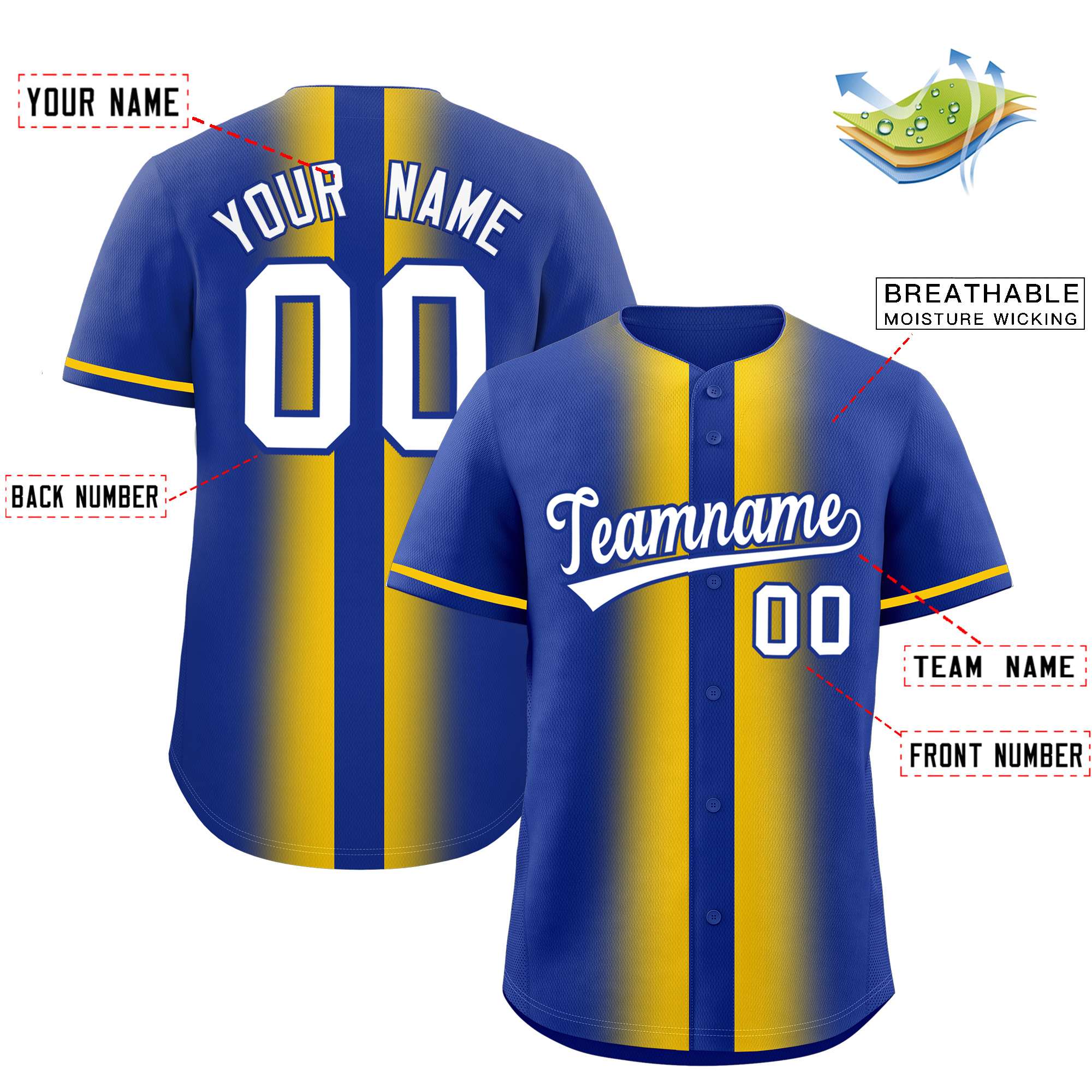 Custom Royal Gold Lapel Gradient Fashion Authentic Baseball Jersey