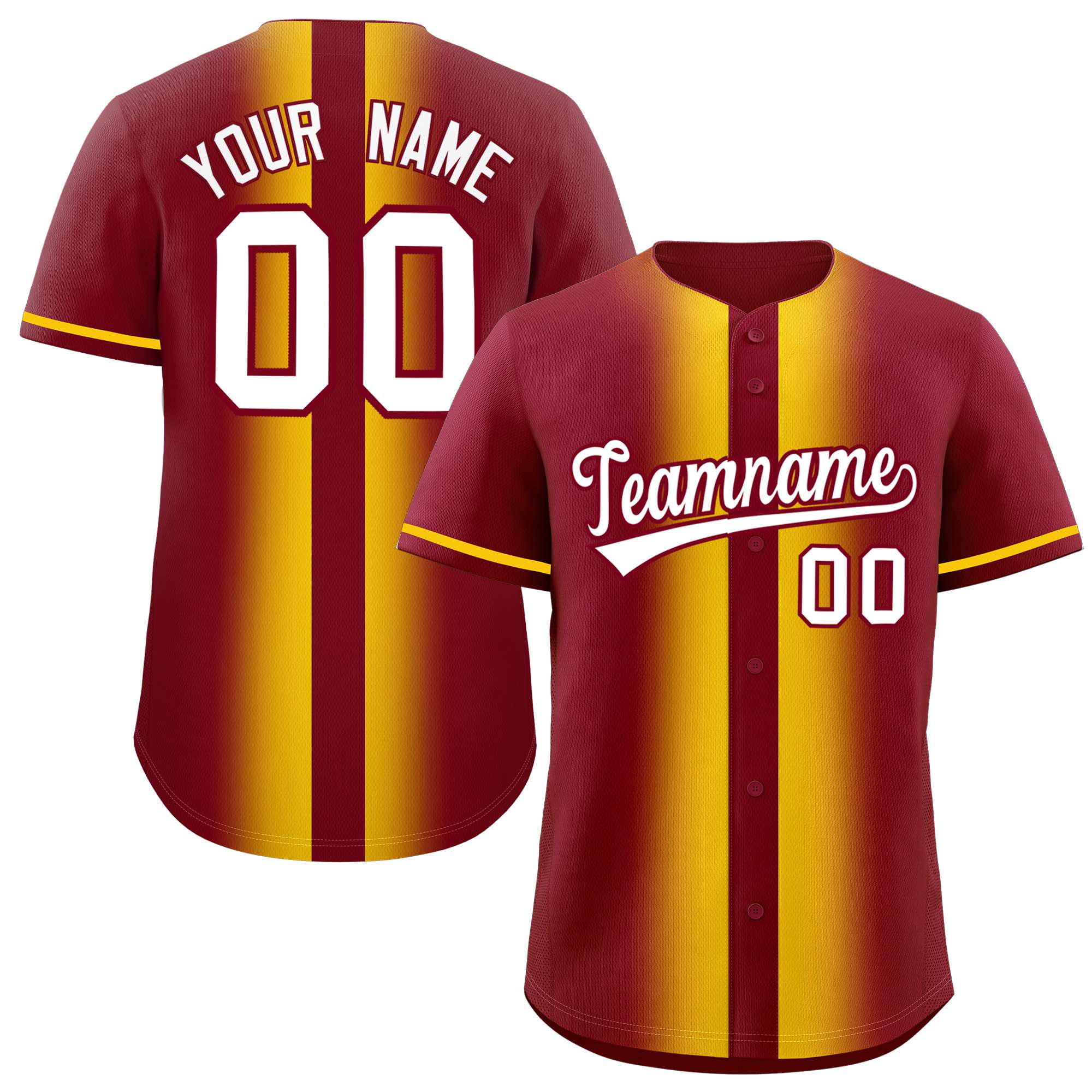 Custom Crimson Gold Lapel Gradient Fashion Authentic Baseball Jersey